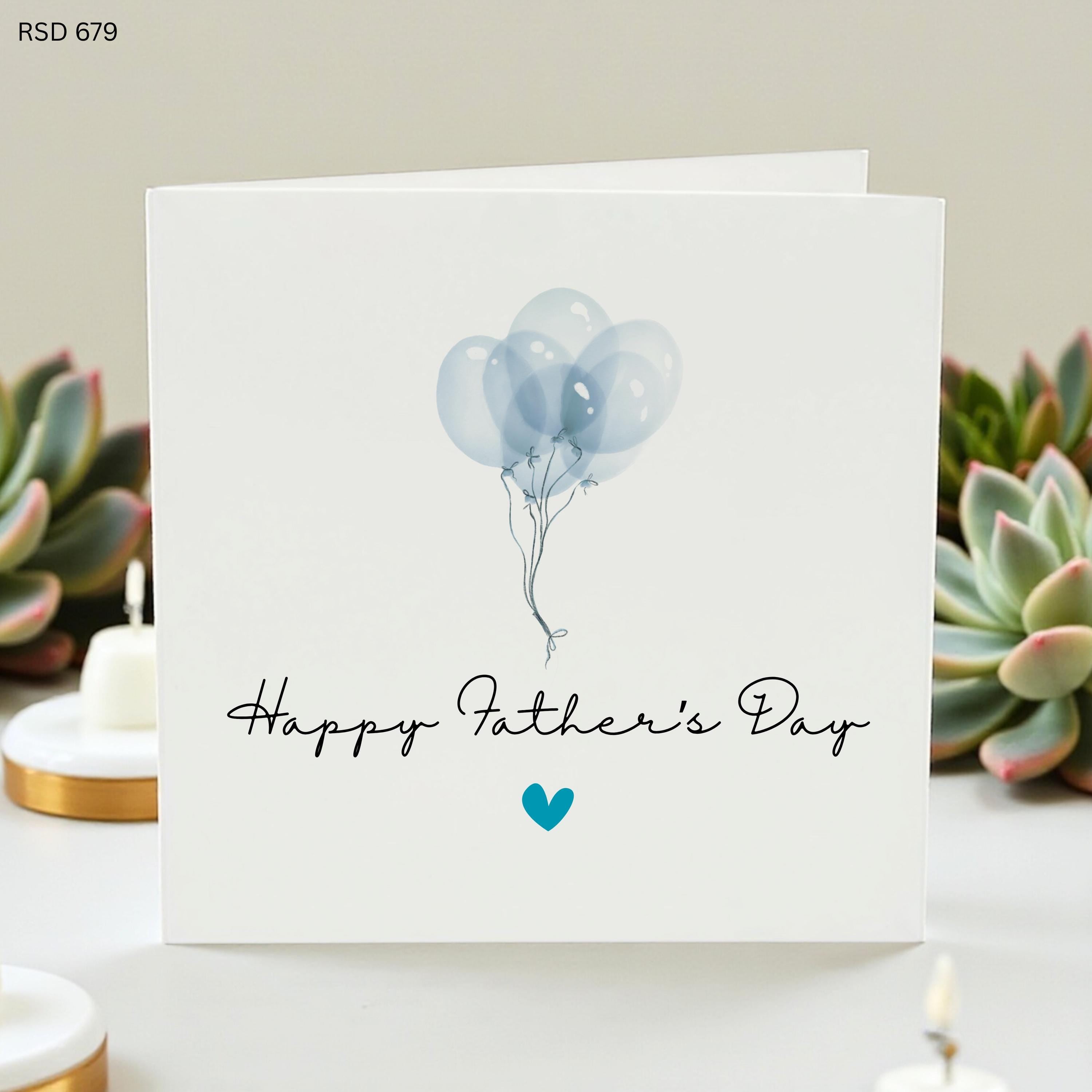 Personalized Father’s Day Card with Blue Balloons, Custom Name Option, Cute Dad Gift, Kids Handmade Card, Heart Design Keepsake