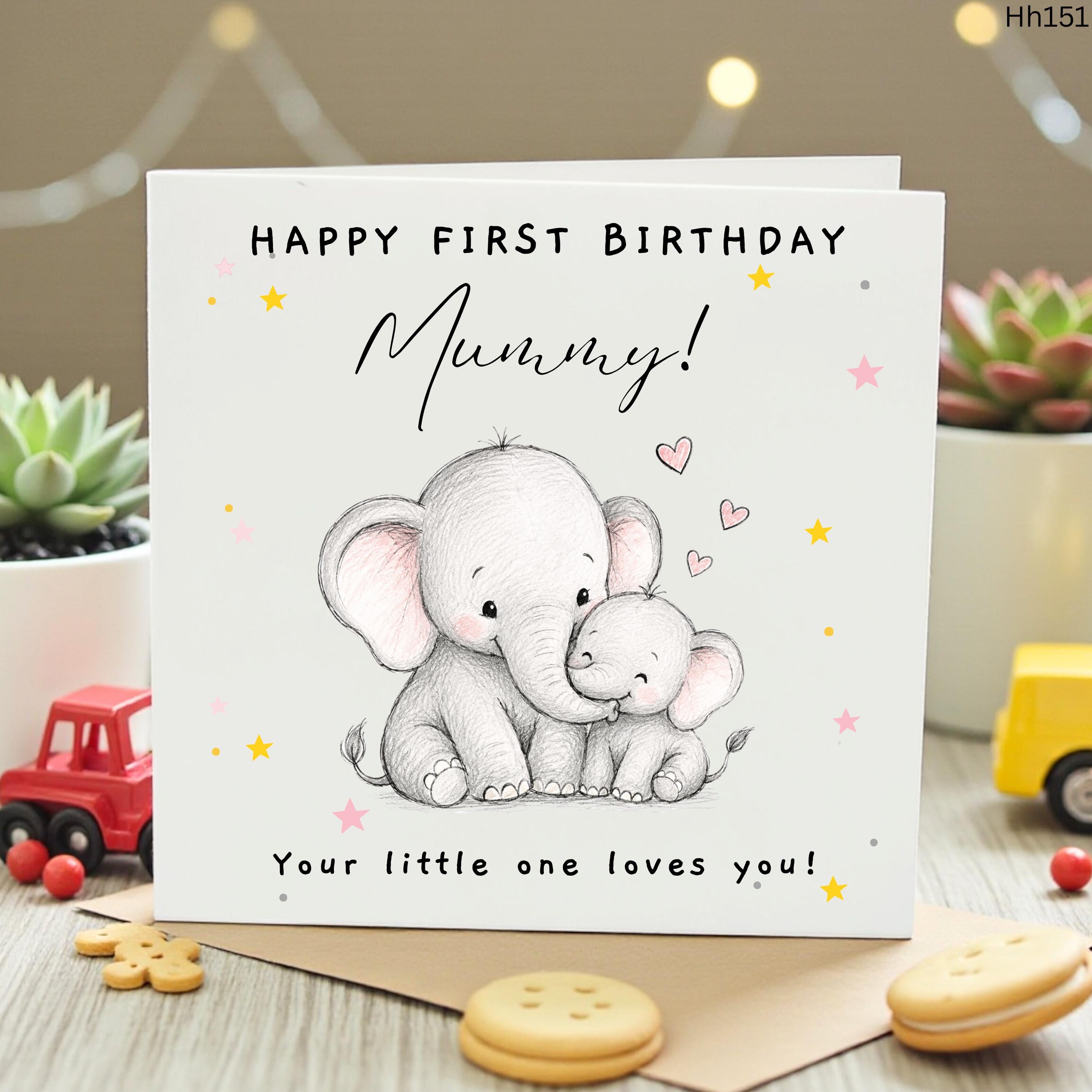 Personalized First Birthday Card for Mummy from Baby, Cute Elephant 1st Birthday Card Mum, Custom Keepsake Card From Son Daughter