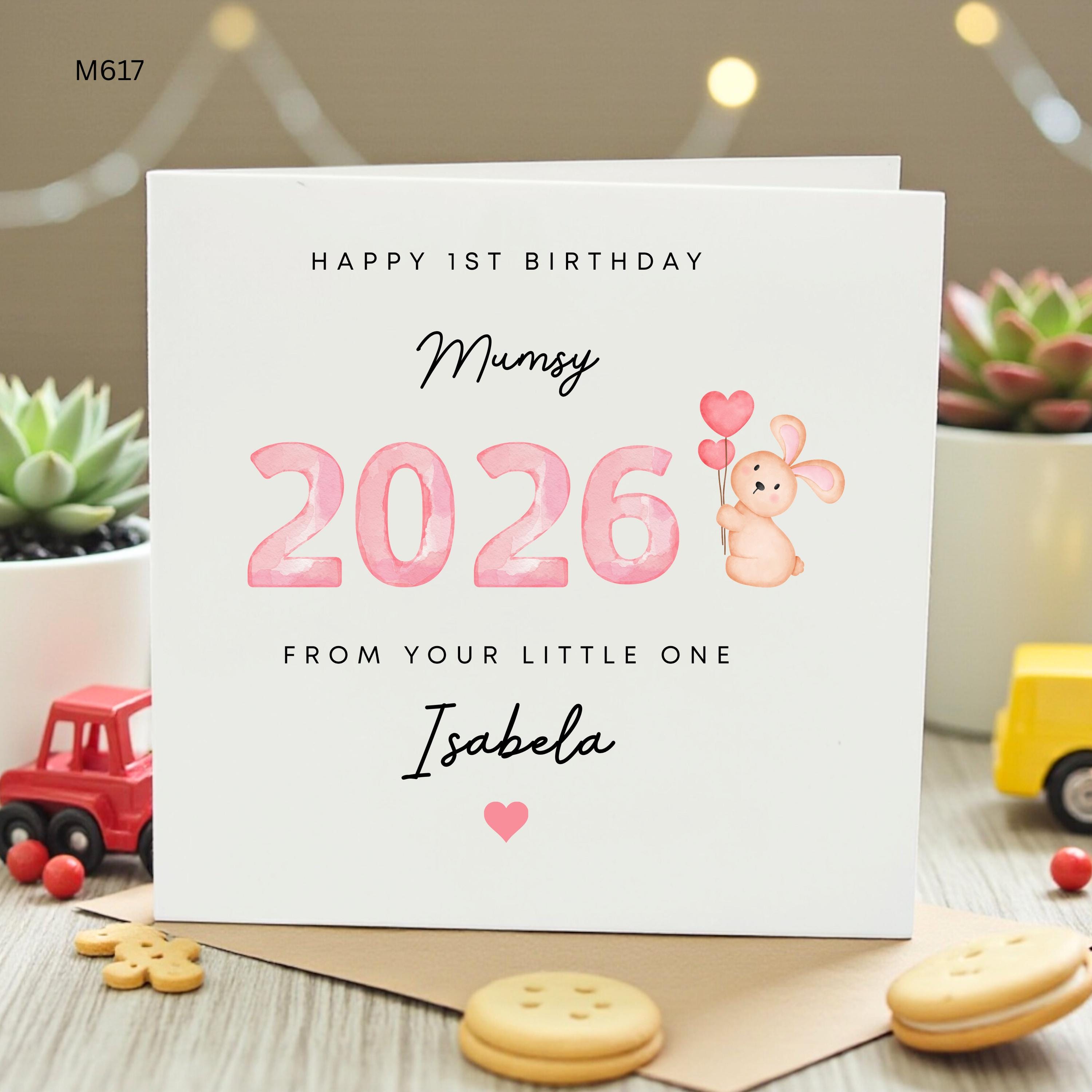 Personalized Mumsy 1st Birthday Card, Cute Bunny First Birthday as Mum Mummy Card from Baby Daughter, Custom Name Little One Card