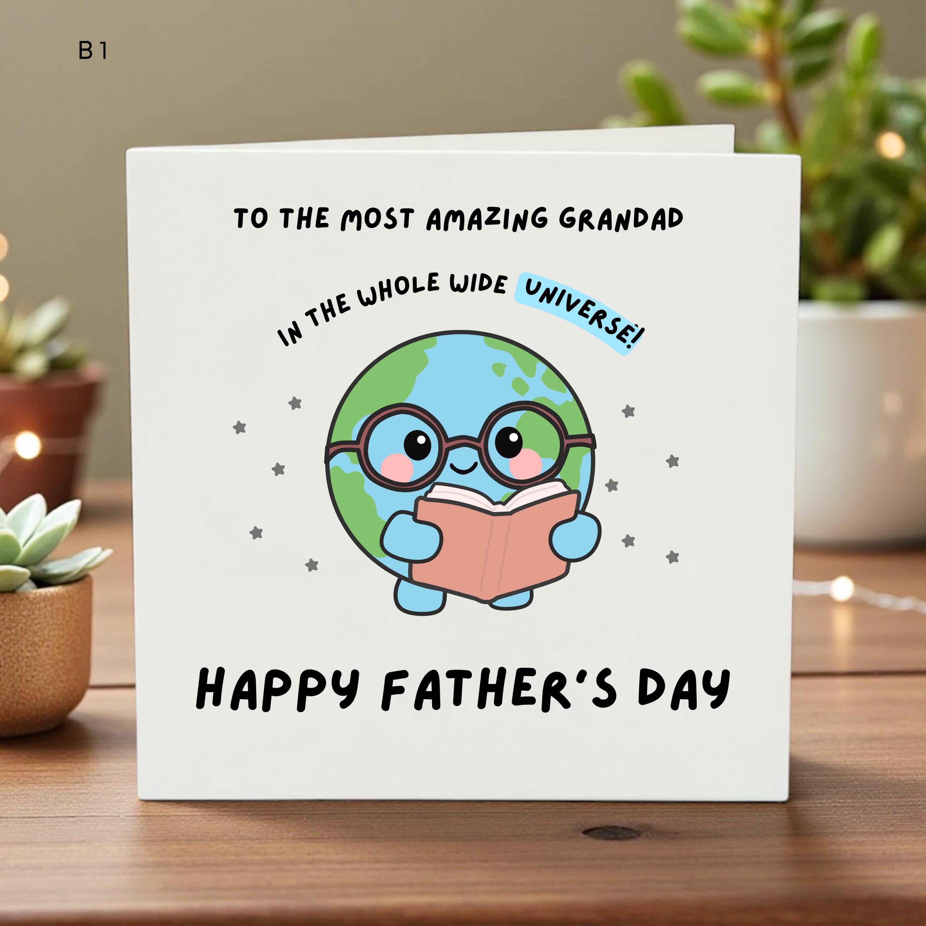 Personalized Grandad Father’s Day Card, Cute Globe Cartoon, Custom Name, Fun Grandpa Card, Kids Gift, Unique Grandpa Present