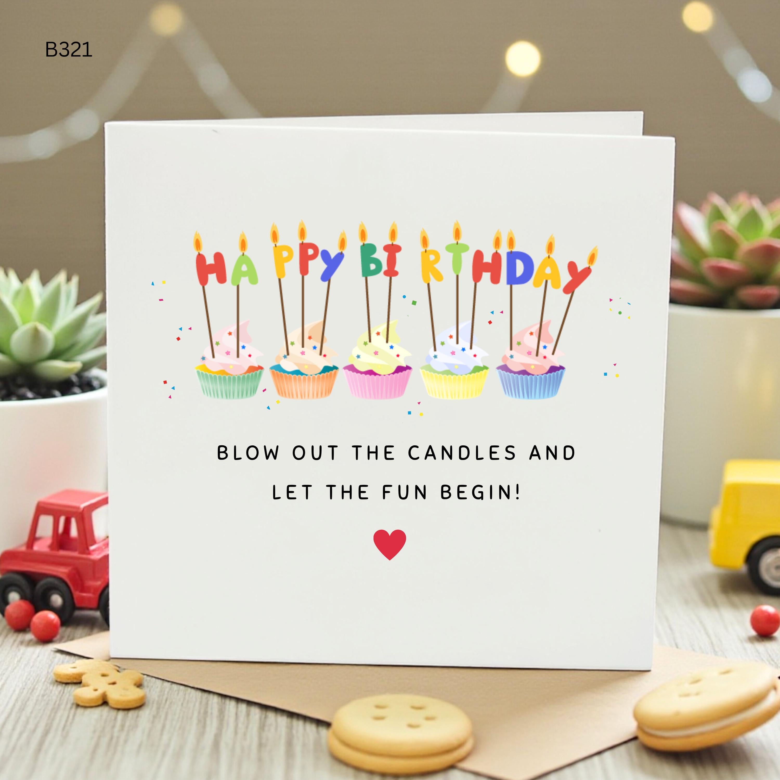 Cute Cupcake Birthday Card, Colorful Blow Out the Candles Card for Kids and Friends, Fun Rainbow Birthday Card, Sweet Celebration Card