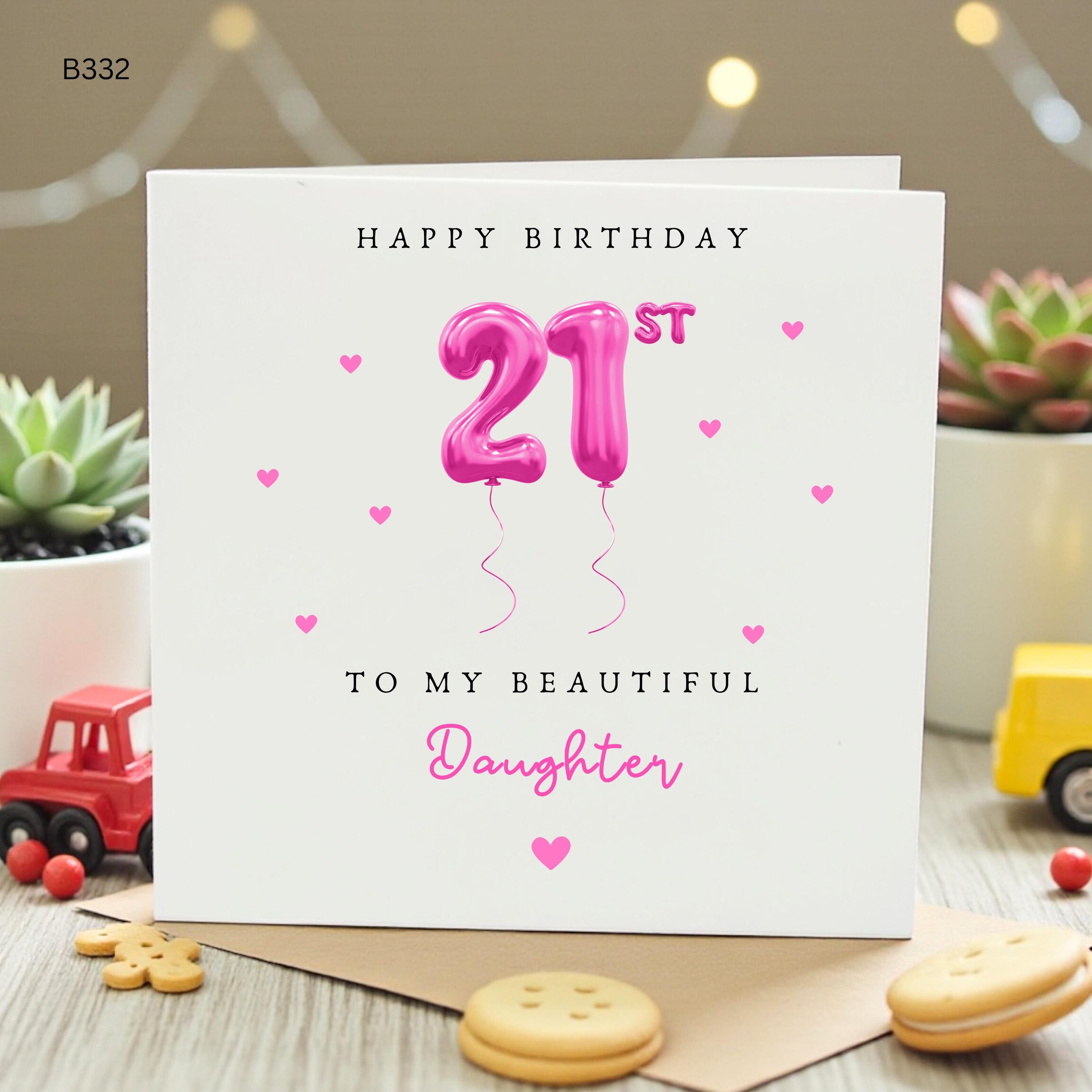 Happy 21st Birthday Card to My Beautiful Daughter, Cute Pink Balloon Milestone Card for Her, Special 21 Birthday Card for Daughter
