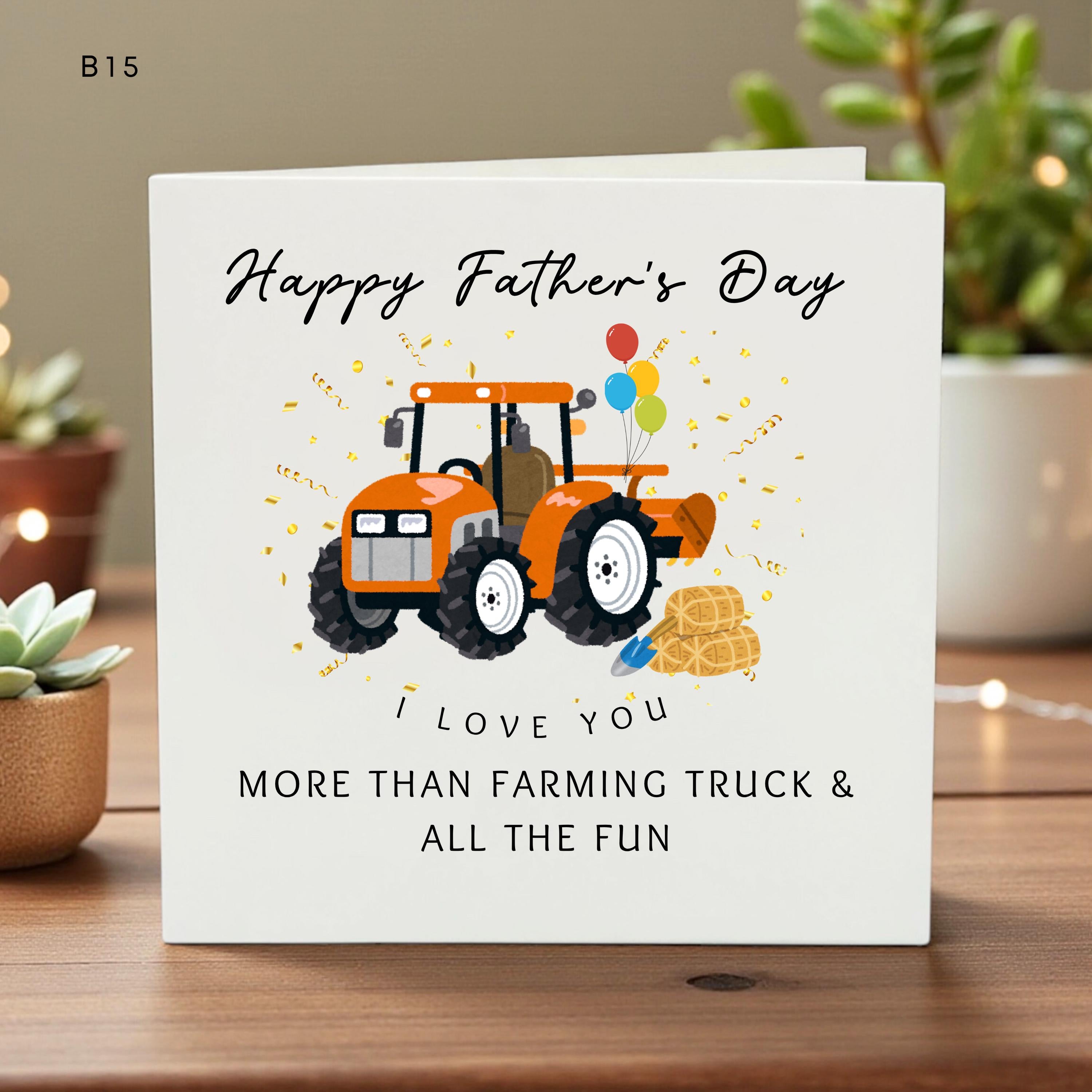 Personalized Father’s Day Card for Dad, Cute Farming Trucks & Equipment Design, Custom Message, Kids Love Gift, Unique Daddy Card