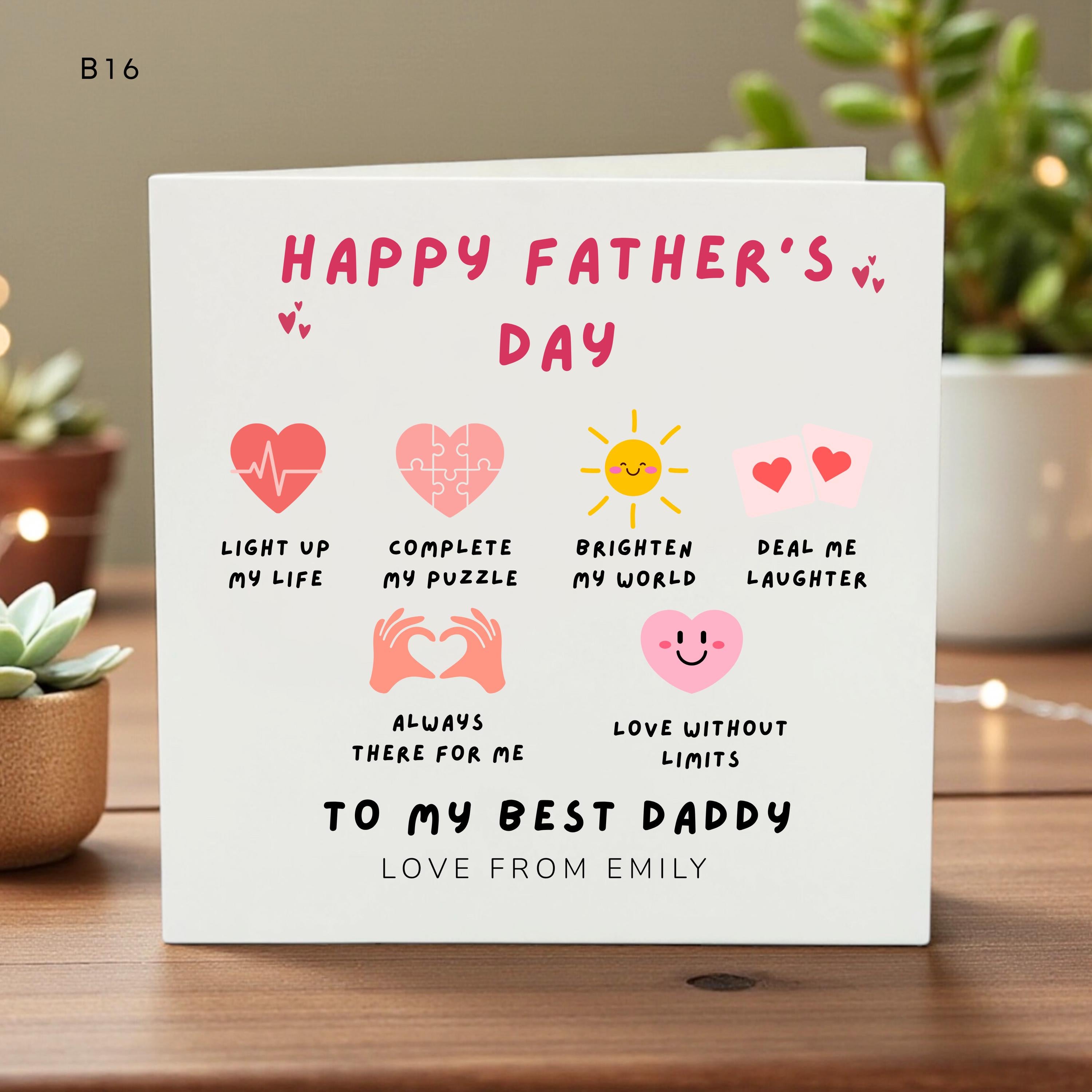 Personalized Father’s Day Card for Dad, Cute Heart & Sun Icons, Light Up My Life Puzzle Card, Unique Kids Love Message, Custom Name