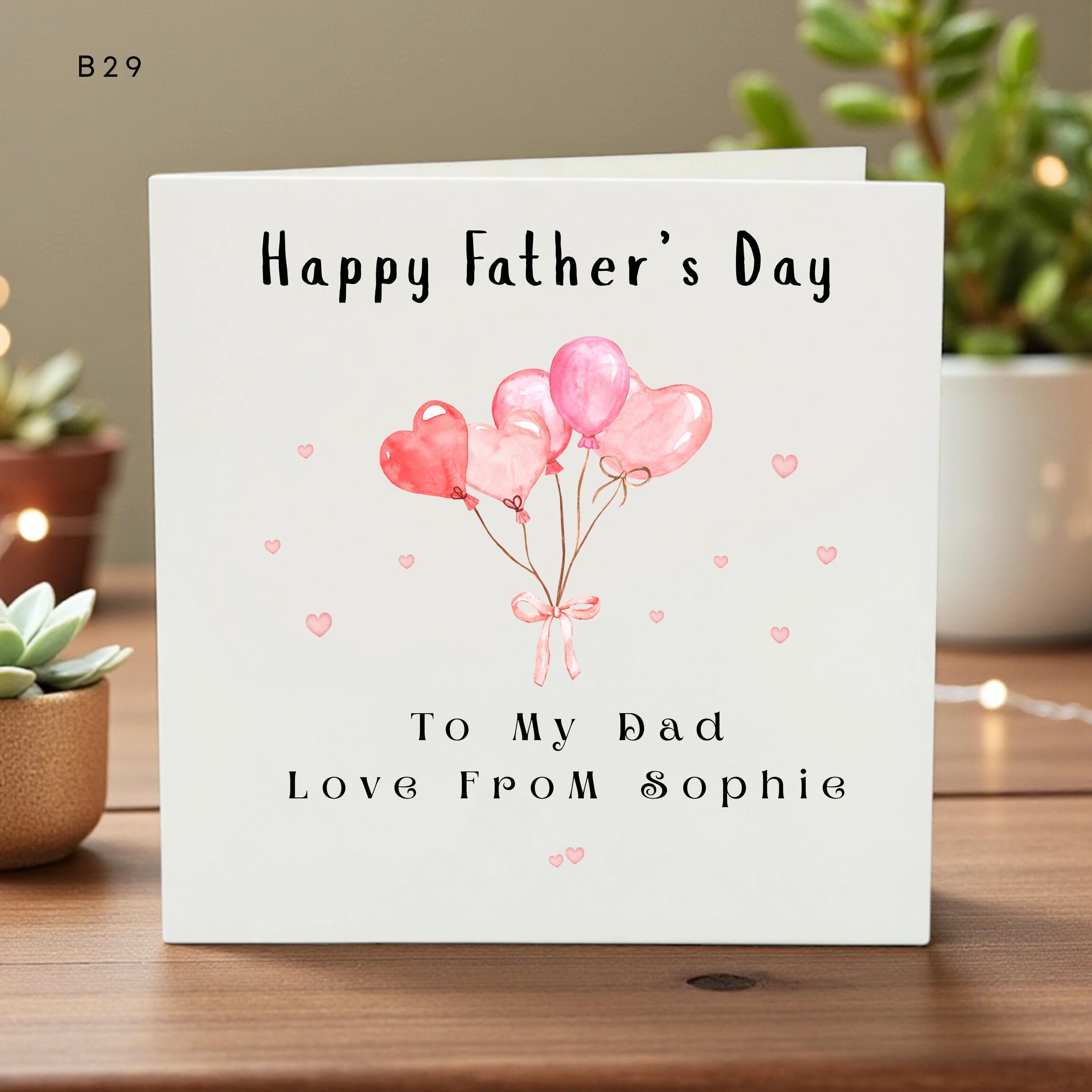 Personalized Fathers Day Card to My Dad, Love From Kids, Cute Heart Balloons Design, Custom Name, Fun Unique Dad Greeting