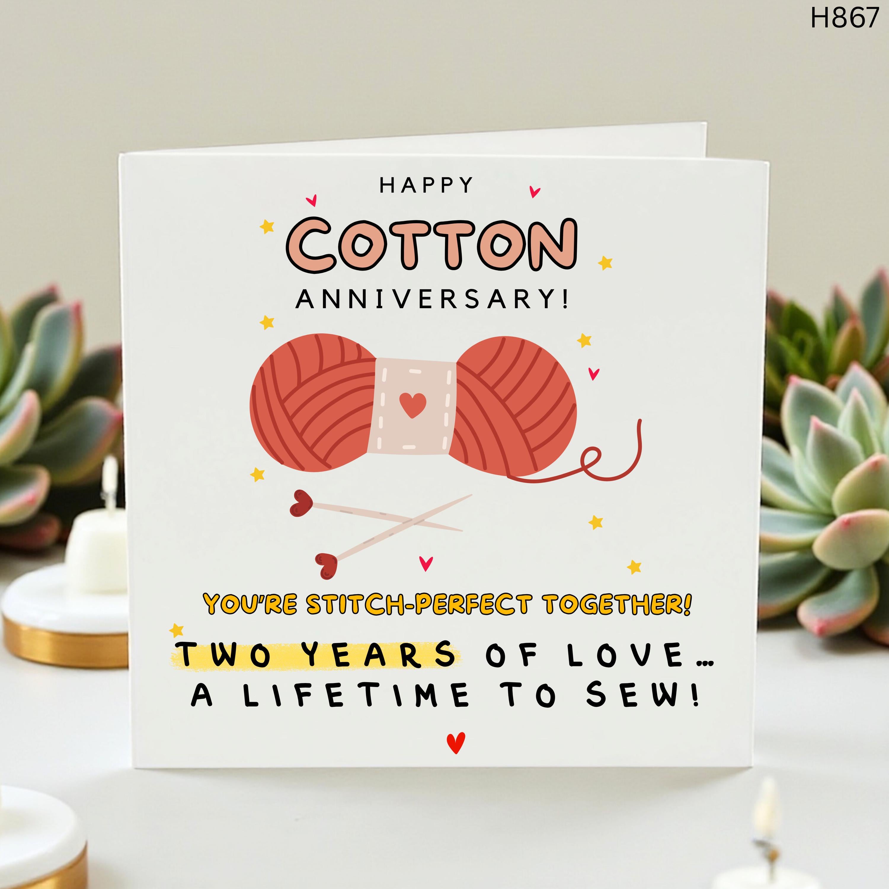 Sew Perfect Together, Funny 2nd Anniversary Card, Cotton Anniversary Card-Elegant  Anniversary Card–Love Greeting Card-Anniversary Card