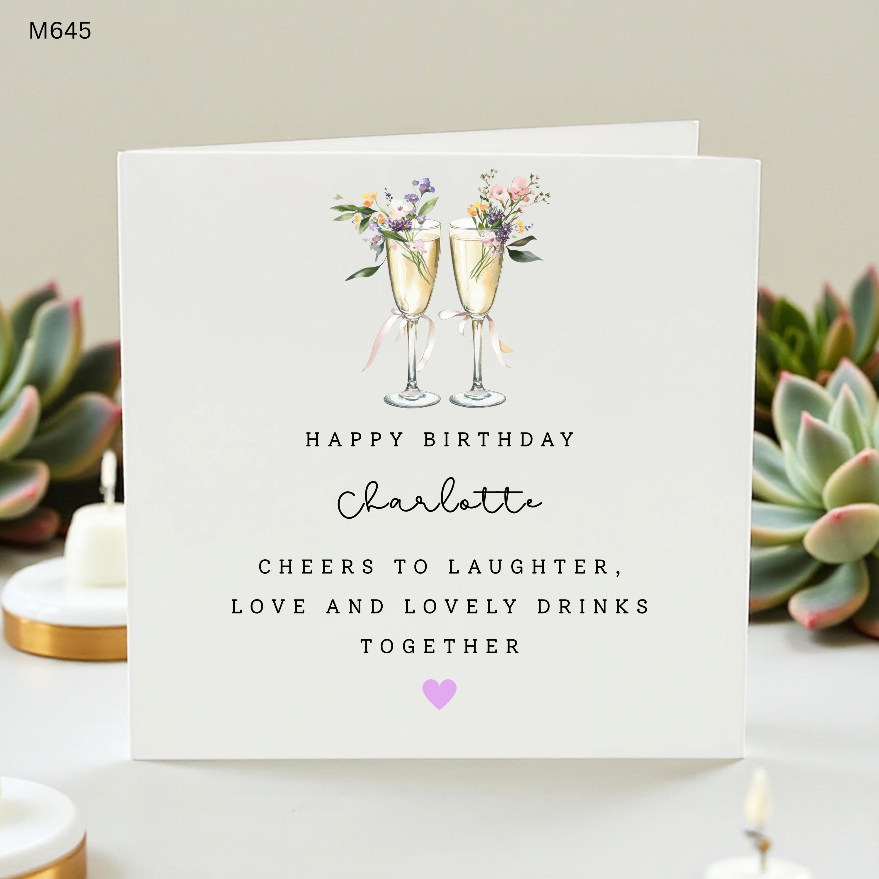 Personalised Birthday Card for Her Custom Name Birthday Card , Female Friend Birthday Card, Cheers to Laughter Card for Best Friend