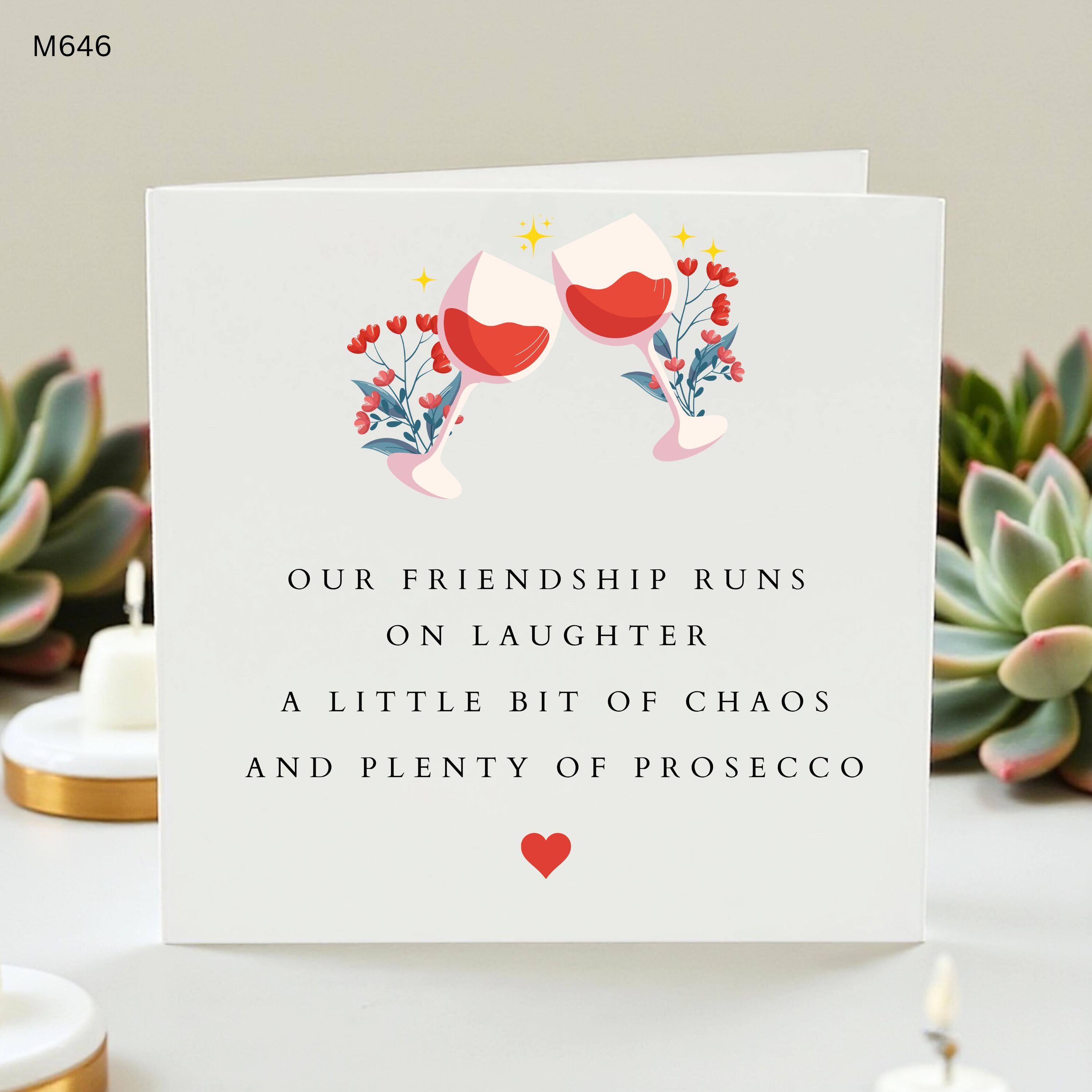 Funny Friendship Card for Best Friend, Prosecco Wine Birthday Card, Card for Her, Laughter and Chaos, Bestie Birthday Card, Female Friend