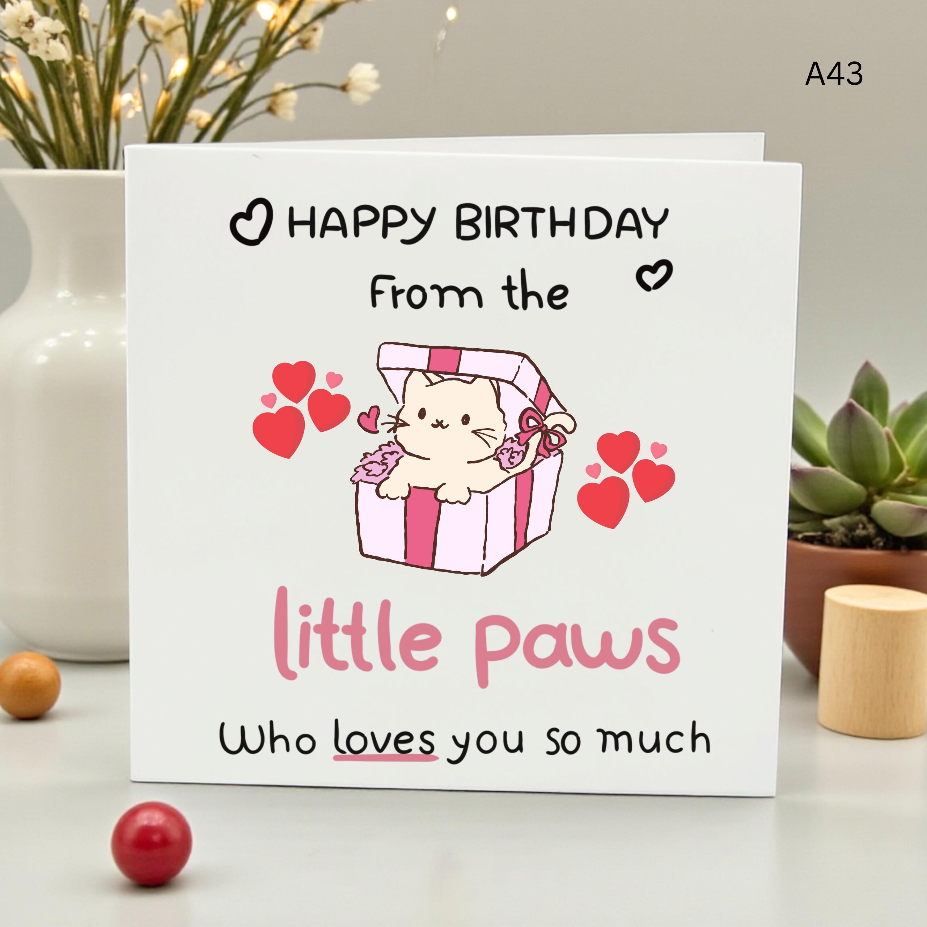 Cute Cat Birthday Card From The Pet, Happy Birthday From The Little Paws Card for Cat Lover, Funny Kitten Greeting Card for Him or Her