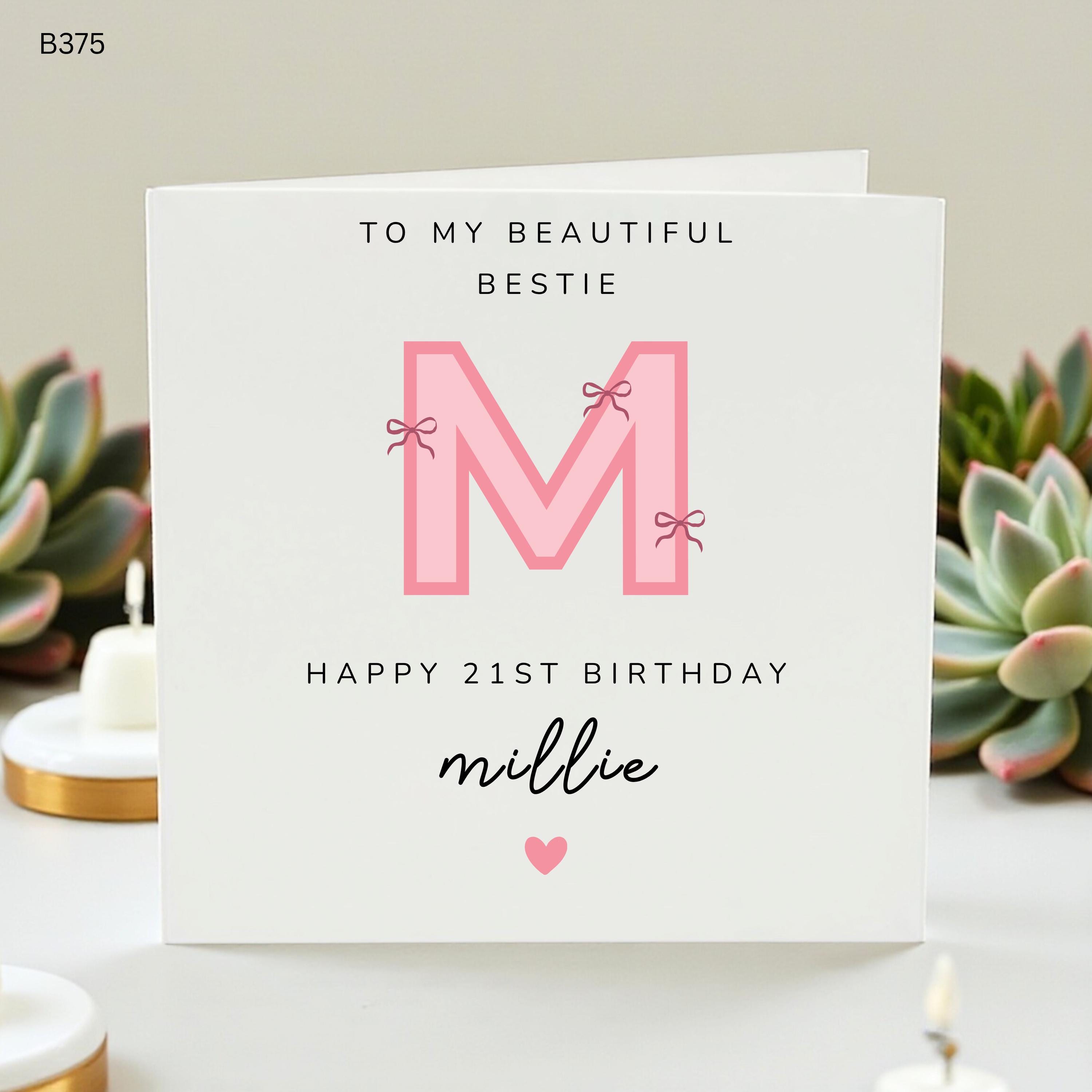 Personalised 21st Birthday Card Custom Name Pink Initial M Coquette Bows Card Beautiful Bestie Daughter Granddaughter Sister 21