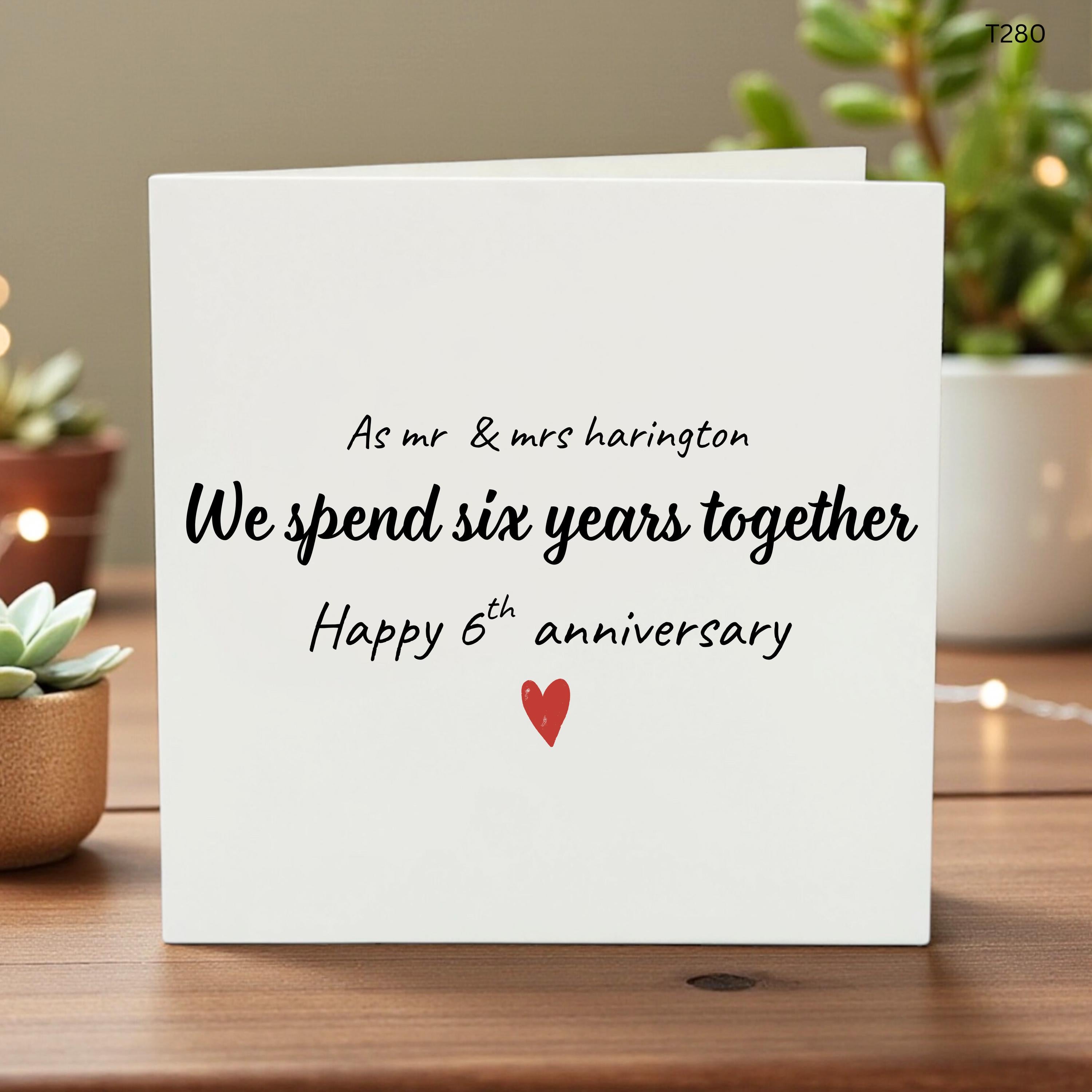 Personalized 6th Anniversary Card for Husband Wife, Custom Six Years Together Wedding Anniversary Gift, 6 Year Anniversary Card For Him Her