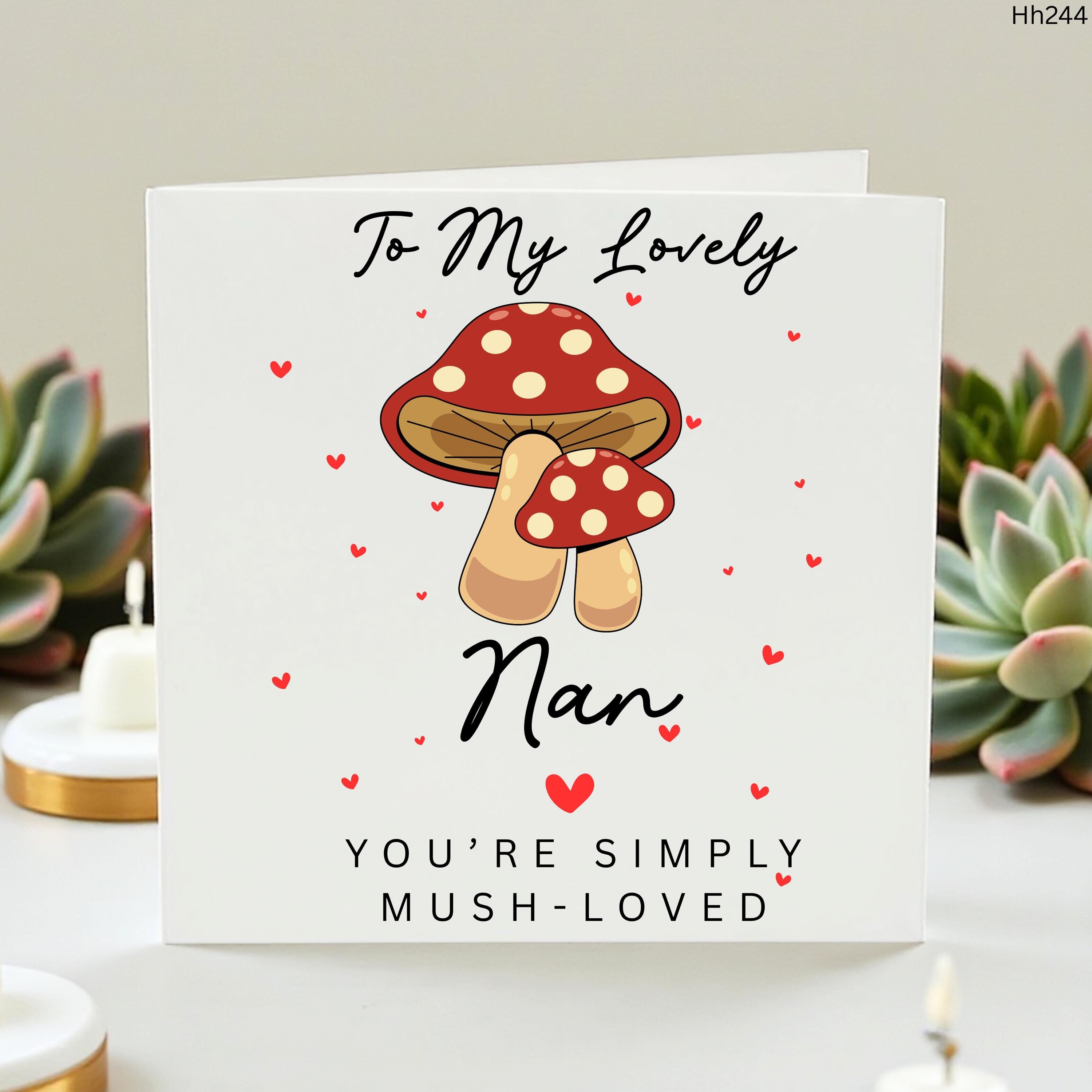 Personalized Nan Birthday Card, Cute Mushroom Card for Nan, Funny Mush-Loved Card for Grandma, Cute Toadstool Gift, Card for Nana