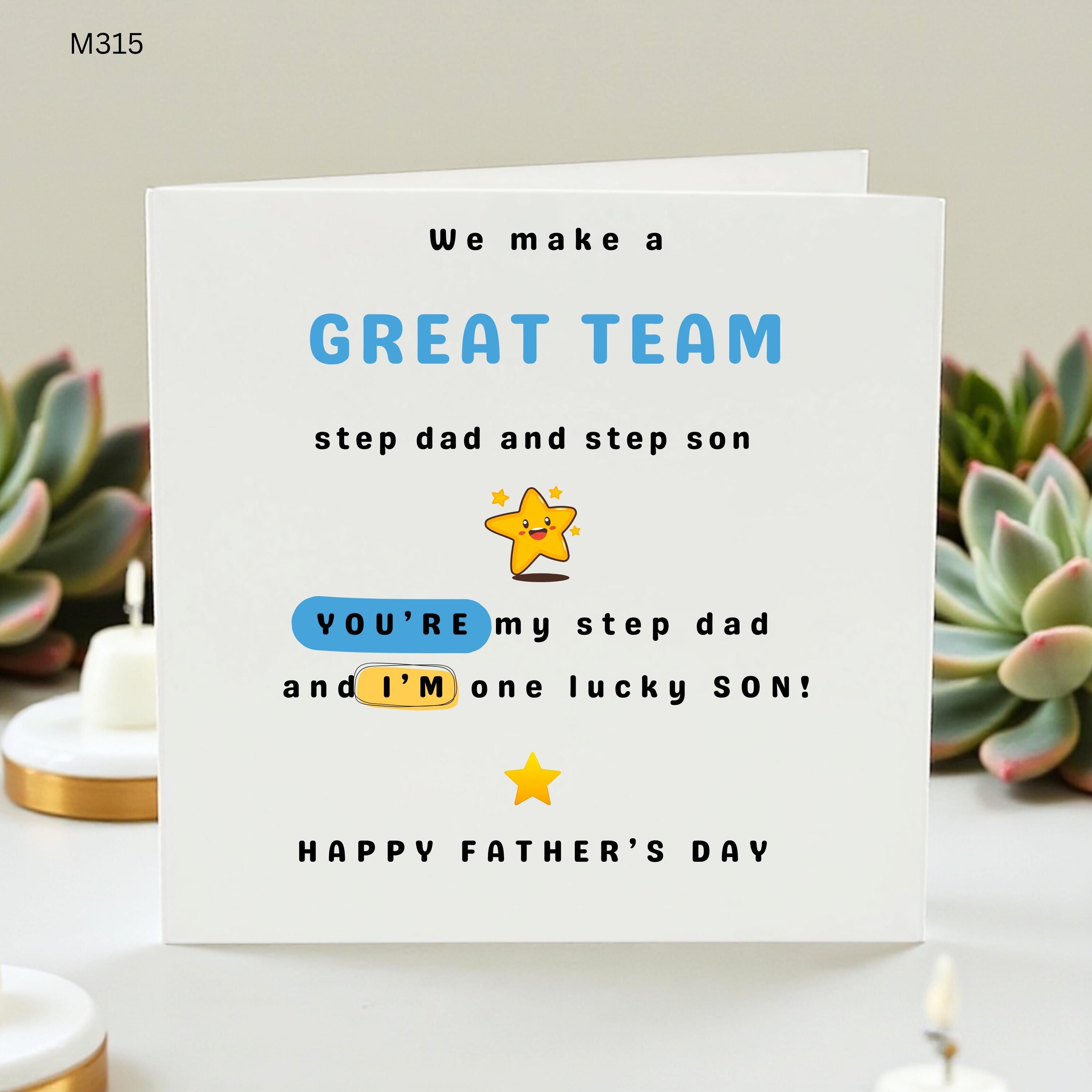 Personalised Step Dad Fathers Day Card From Step Son, Great Team Bonus Dad Card, Cute Stepdad Birthday Card, Lucky Son Keepsake Gift For Him