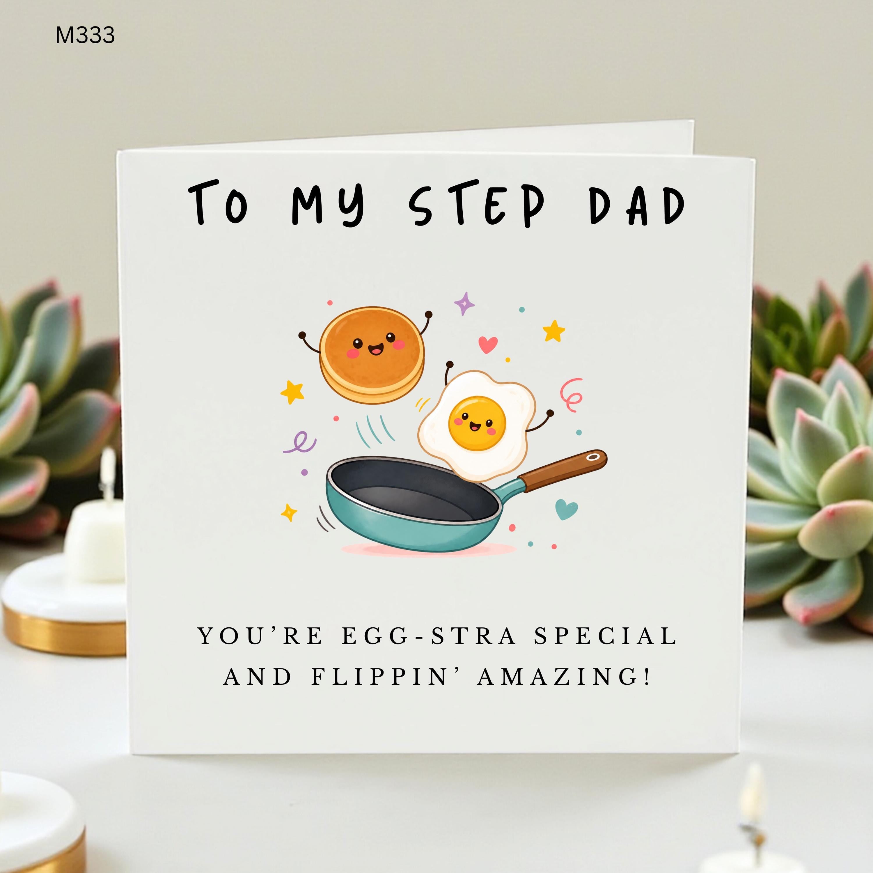 Funny Step Dad Fathers Day Card, Egg Pun Stepdad Card, Cute Pancake Egg Flippin Amazing Card, Bonus Dad Greeting Card Gift