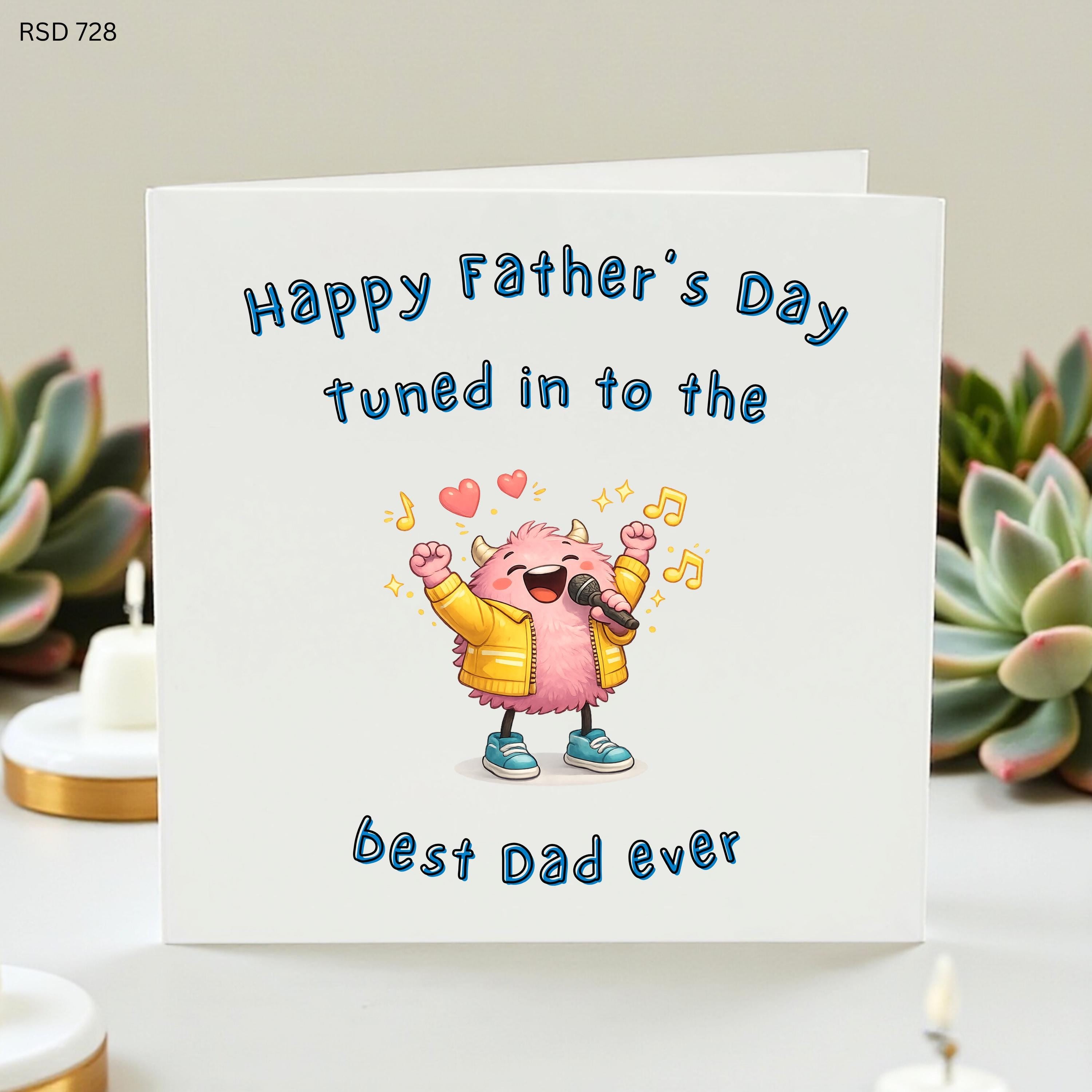 Funny Music Dad Father’s Day Card, Best Dad Ever Card, Rockstar Dad Card From Kids, Cute Singing Monster Daddy Card, Dad Gift