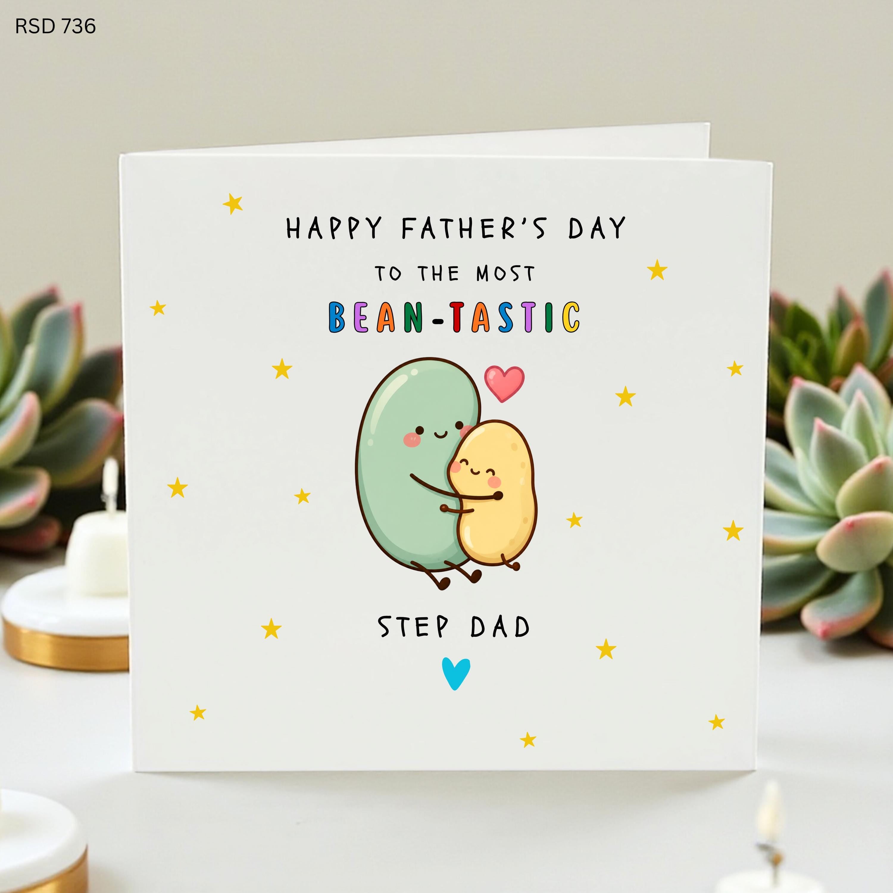 Step Dad Father's Day Card, Bean Tastic Stepdad Card From Son Daughter, Cute Bonus Dad Card, Funny Bean Pun Card, Step Father Gift