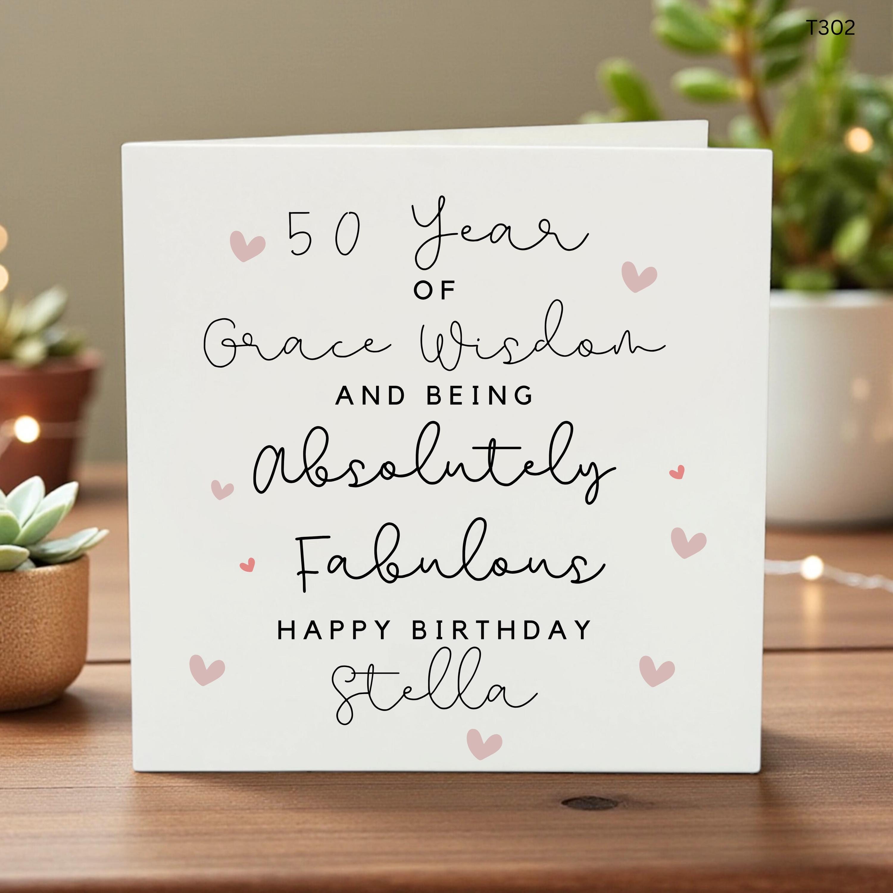 Personalized 50th Birthday Card for Her, Custom Name Fifty and Fabulous Card, Elegant 50 Birthday Keepsake, Special Luxury Milestone Card