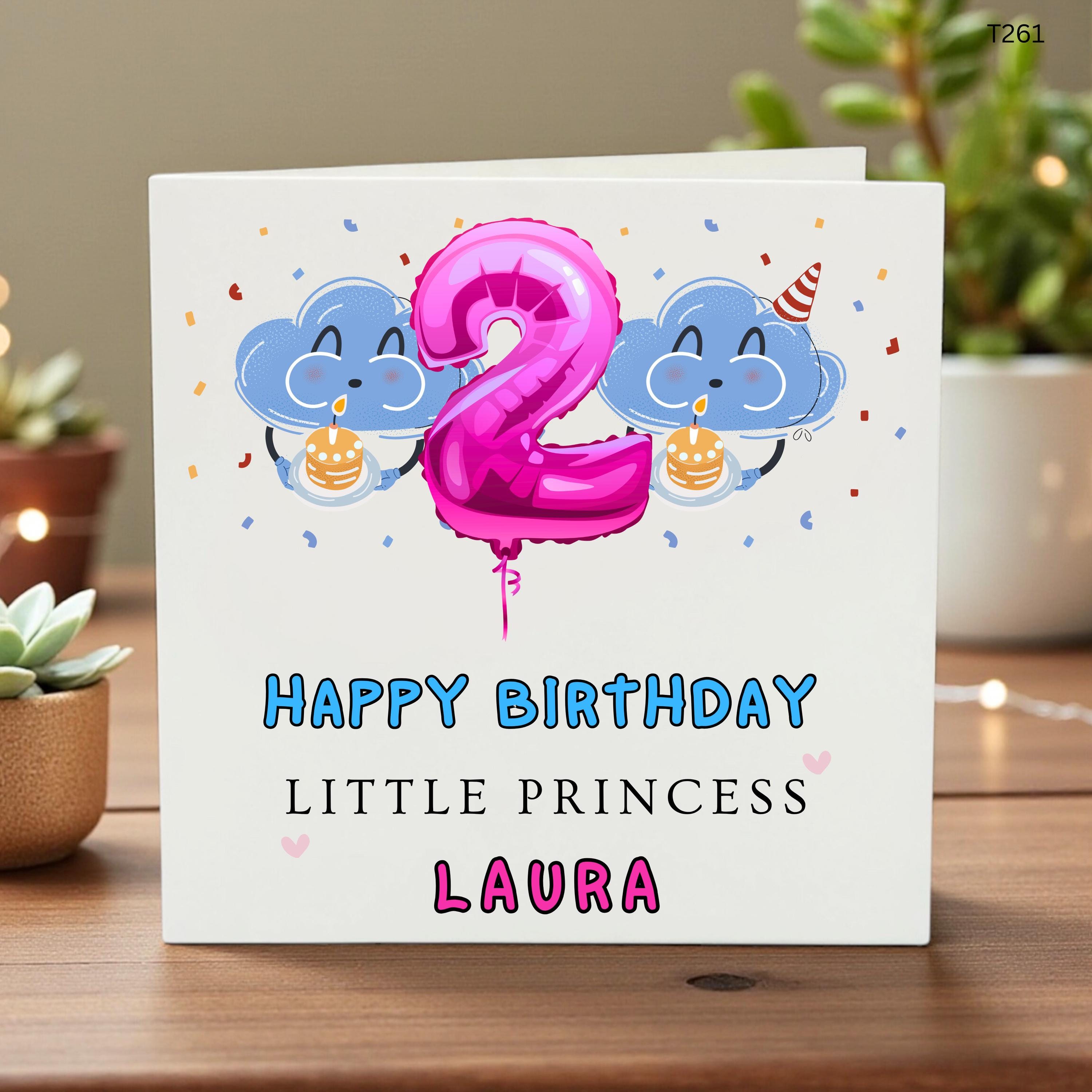 Personalized 2nd Birthday Card for Daughter, Happy Birthday Little Princess Card, Custom Name 2 Year Old Birthday Card for Girl