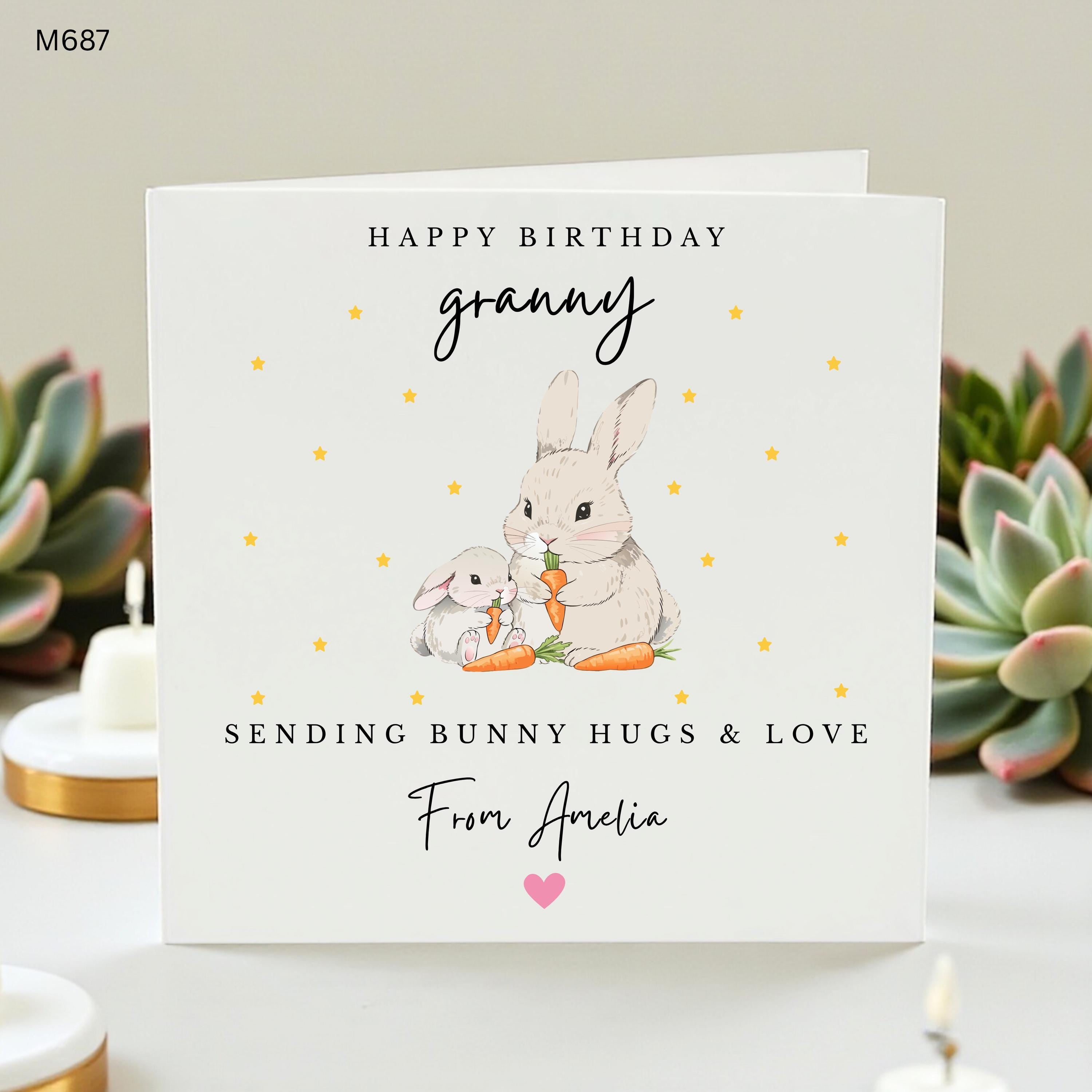 Personalised Granny Birthday Card, Happy Birthday Granny, Cute Bunny Rabbit Card, Birthday Card from Granddaughter, Custom Granny Gift, Card