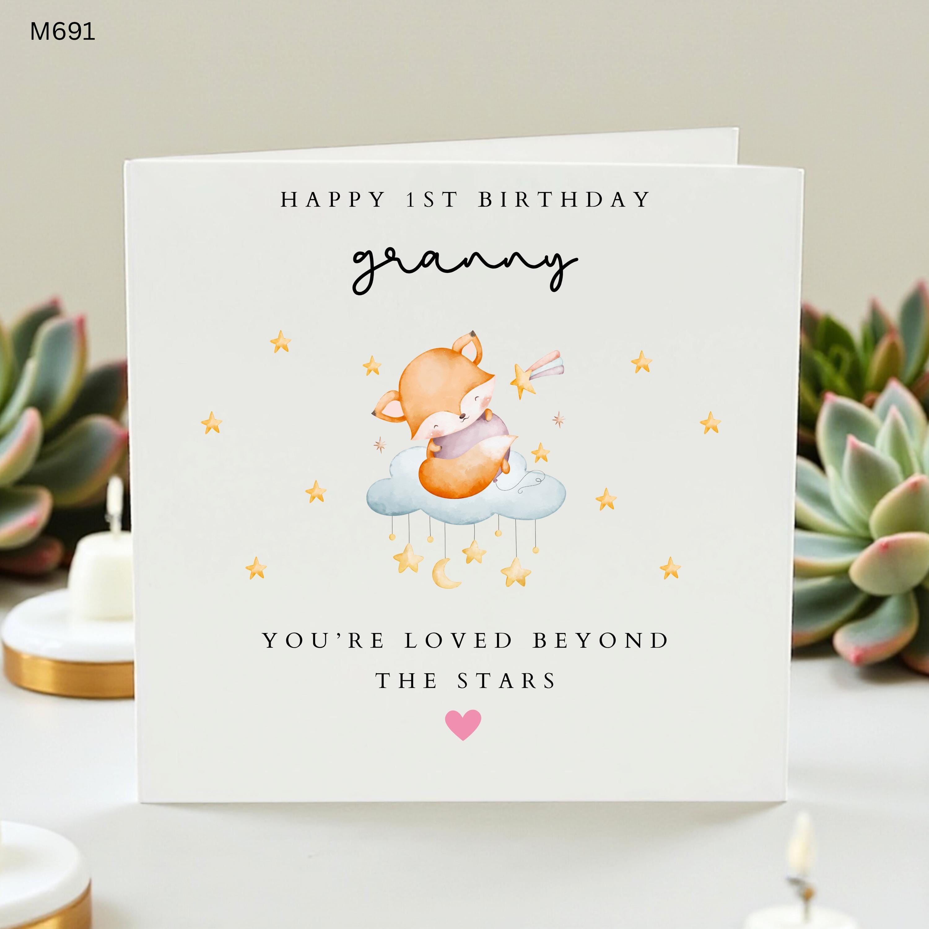 First Birthday Granny, Happy 1st Birthday Granny, Cute Fox Birthday Card, Granny 1st Birthday, New Granny Card, Star and Cloud Card, Special