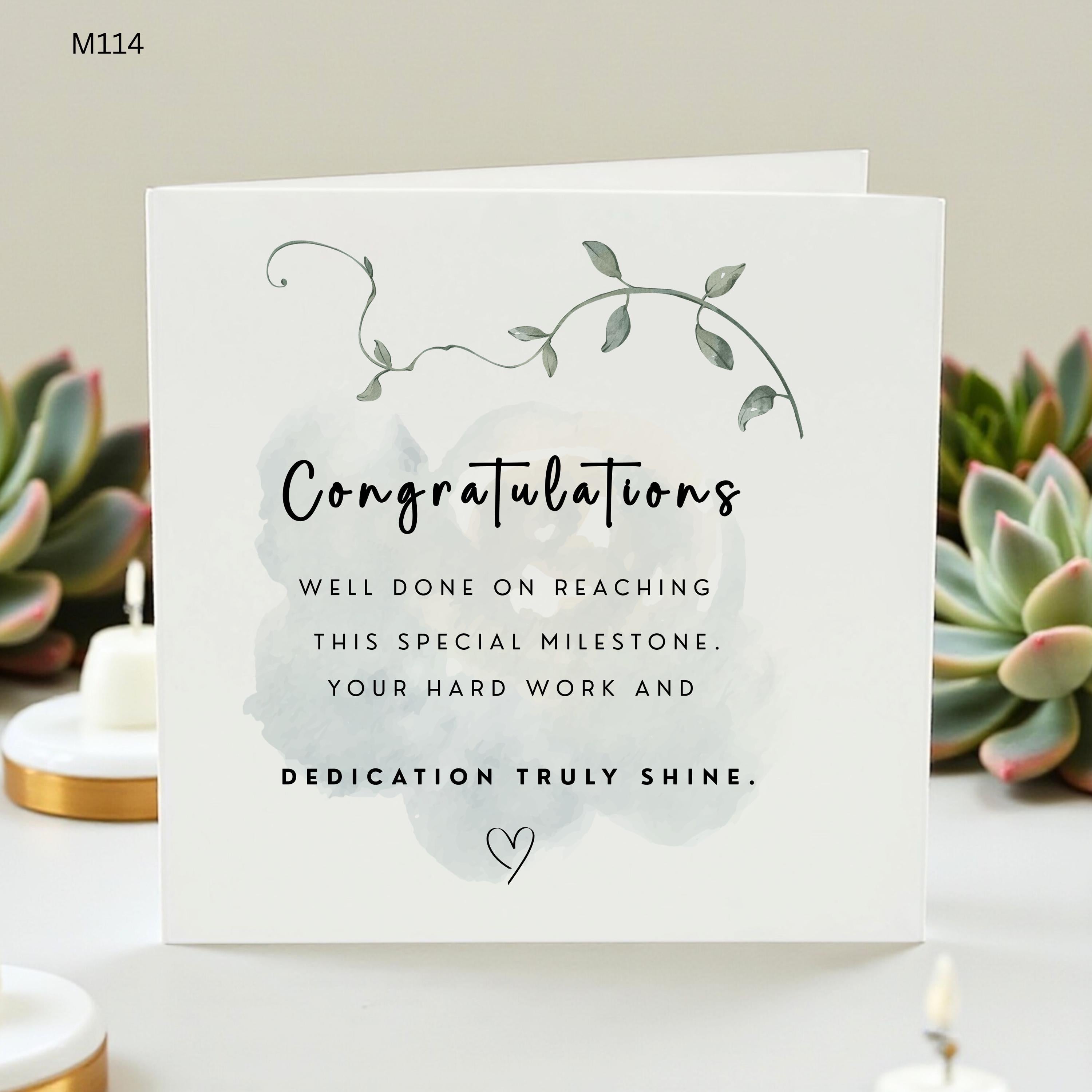 Elegant Congratulations Card, Well Done On Reaching This Special Milestone, Graduation Achievement Card, Promotion Success Card, Botanical