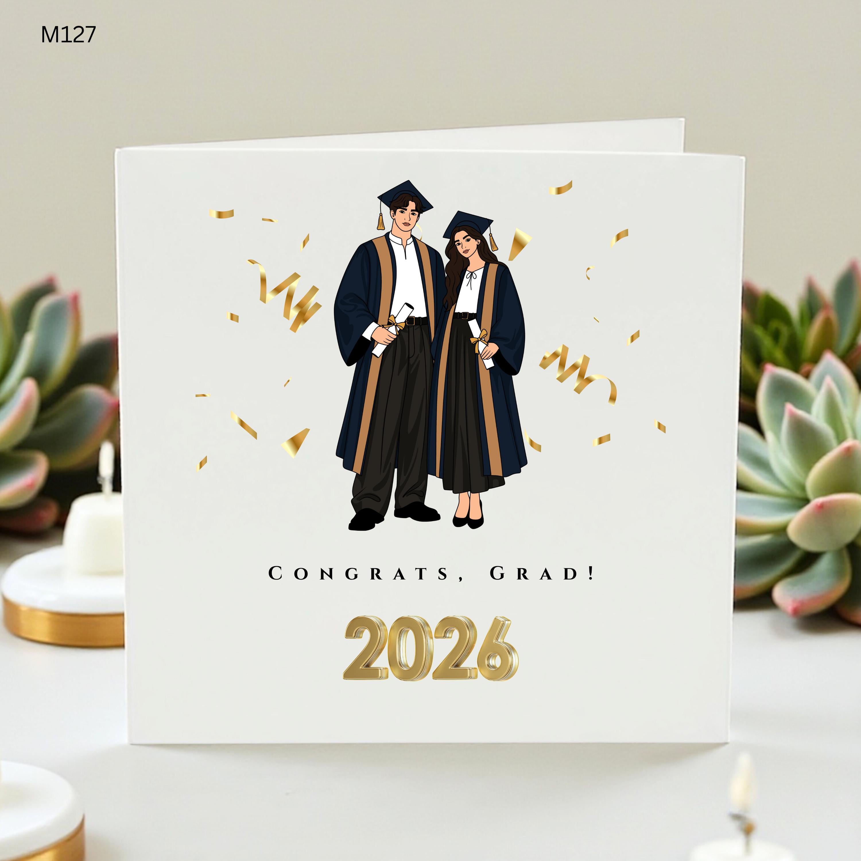 Personalized Graduation Card Class of 2026, Congrats Grad Card for Couple, Custom University Graduation Gift, College Grad Card for Him