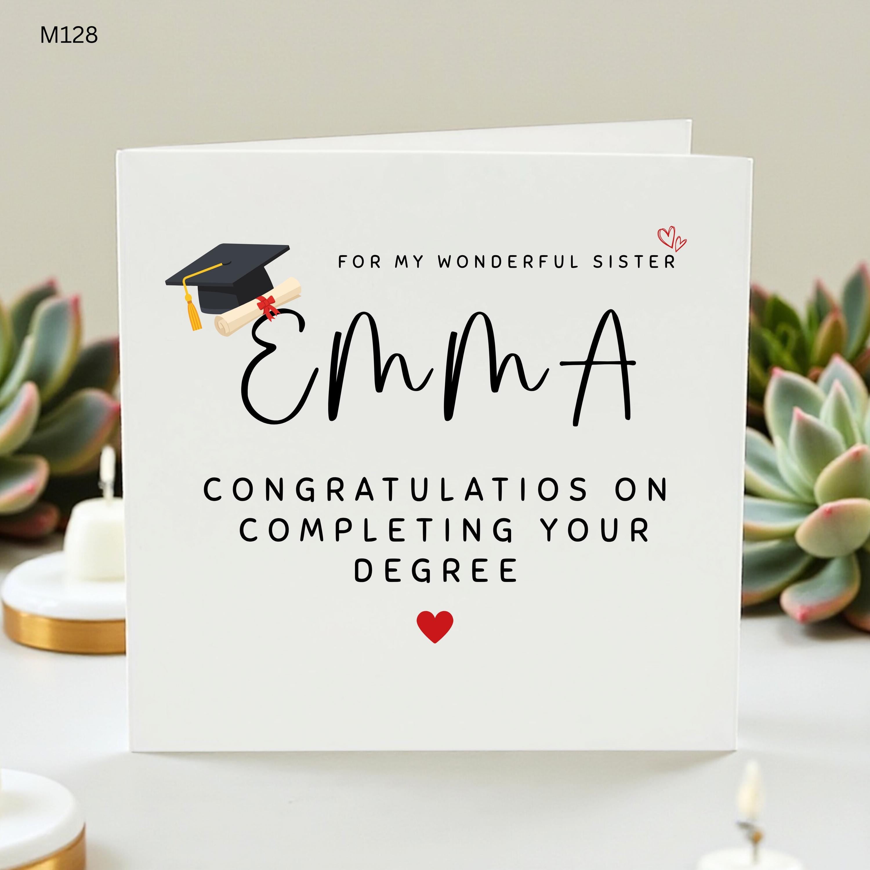 Personalized Graduation Card for Sister, Congrats on Completing Your Degree, Custom Name University Graduation Gift, College Grad for Her