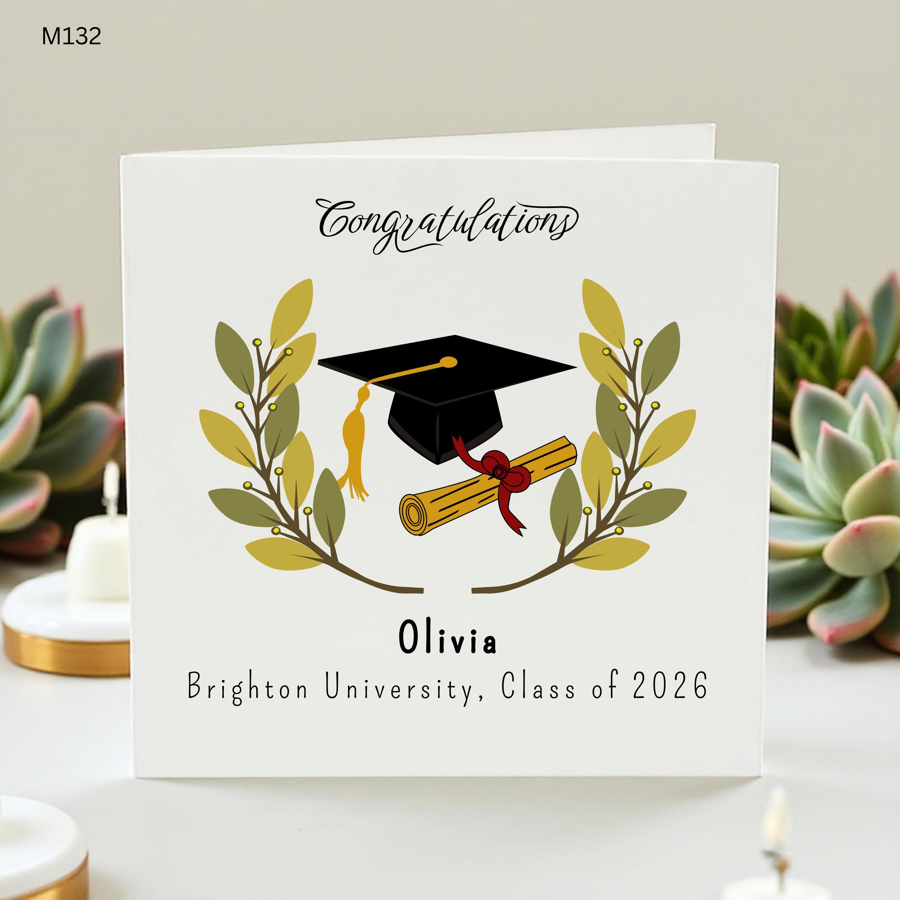 Personalised Graduation Card Custom Name University Graduation Card Degree Congrats Graduate Gift Elegant Illustration