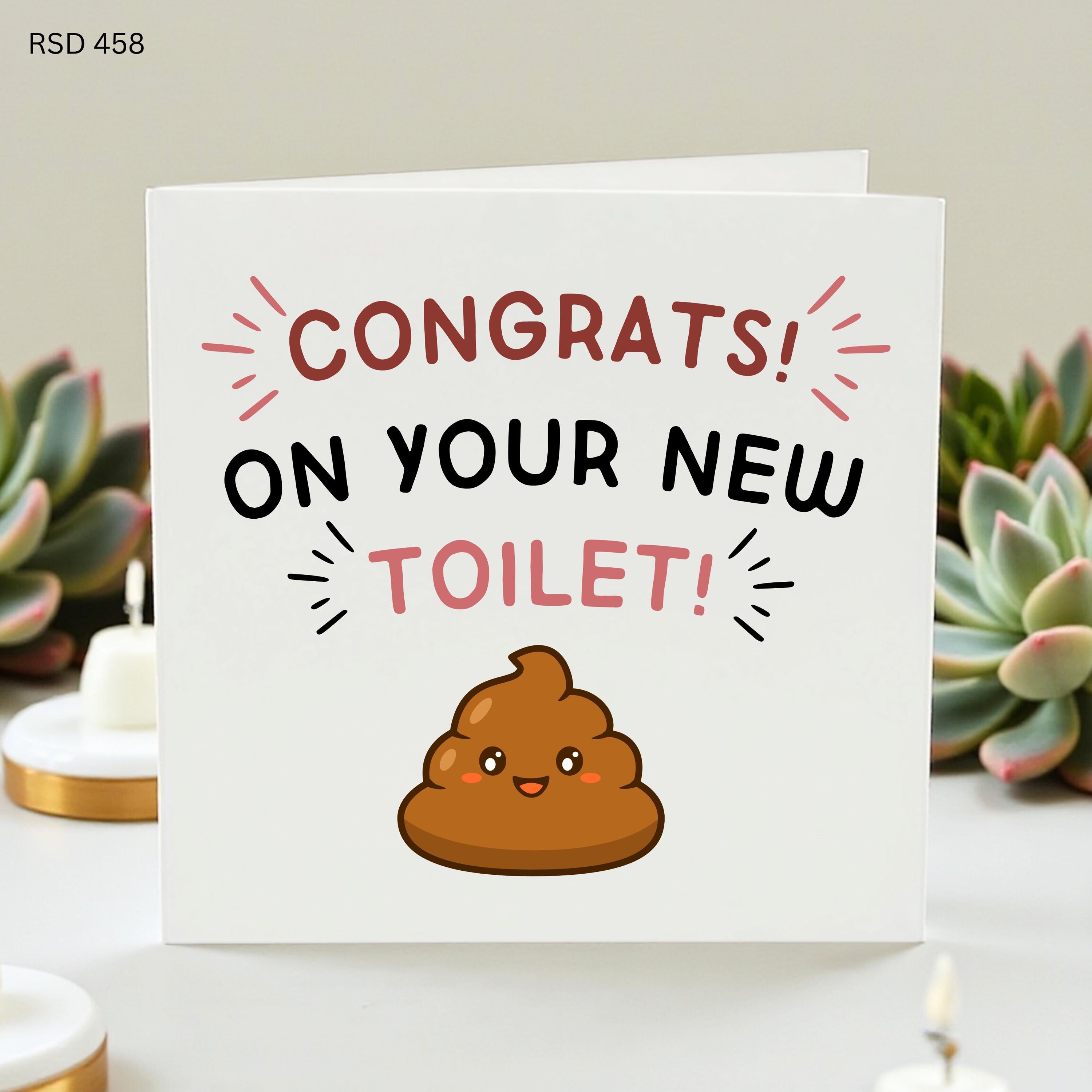 Funny Housewarming Card Congrats On Your New Toilet, Humorous New Home Card for Friends, Cute Poop Emoji Congratulations Greeting