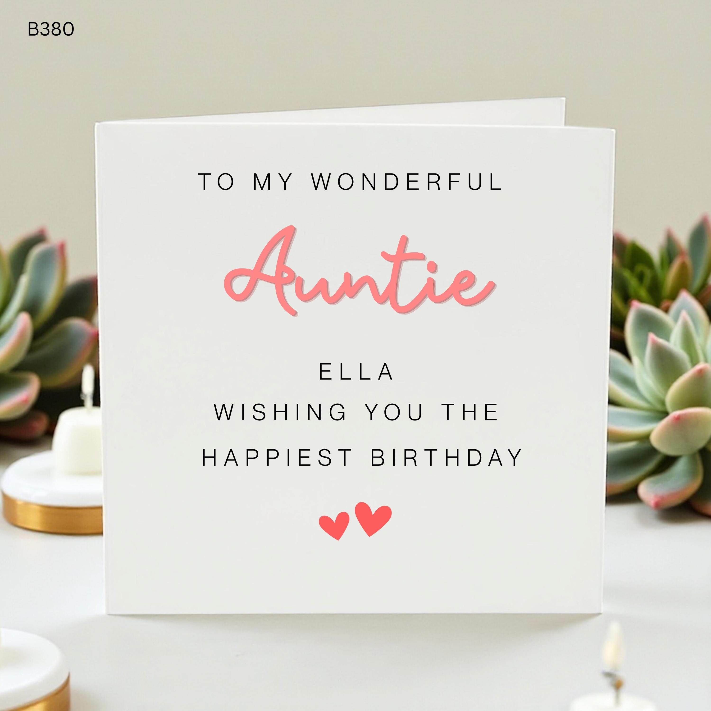 Personalised Auntie Birthday Card, Custom Name Birthday Card for Aunt, Elegant Minimalist Greeting Card for Her, Special Aunty Card