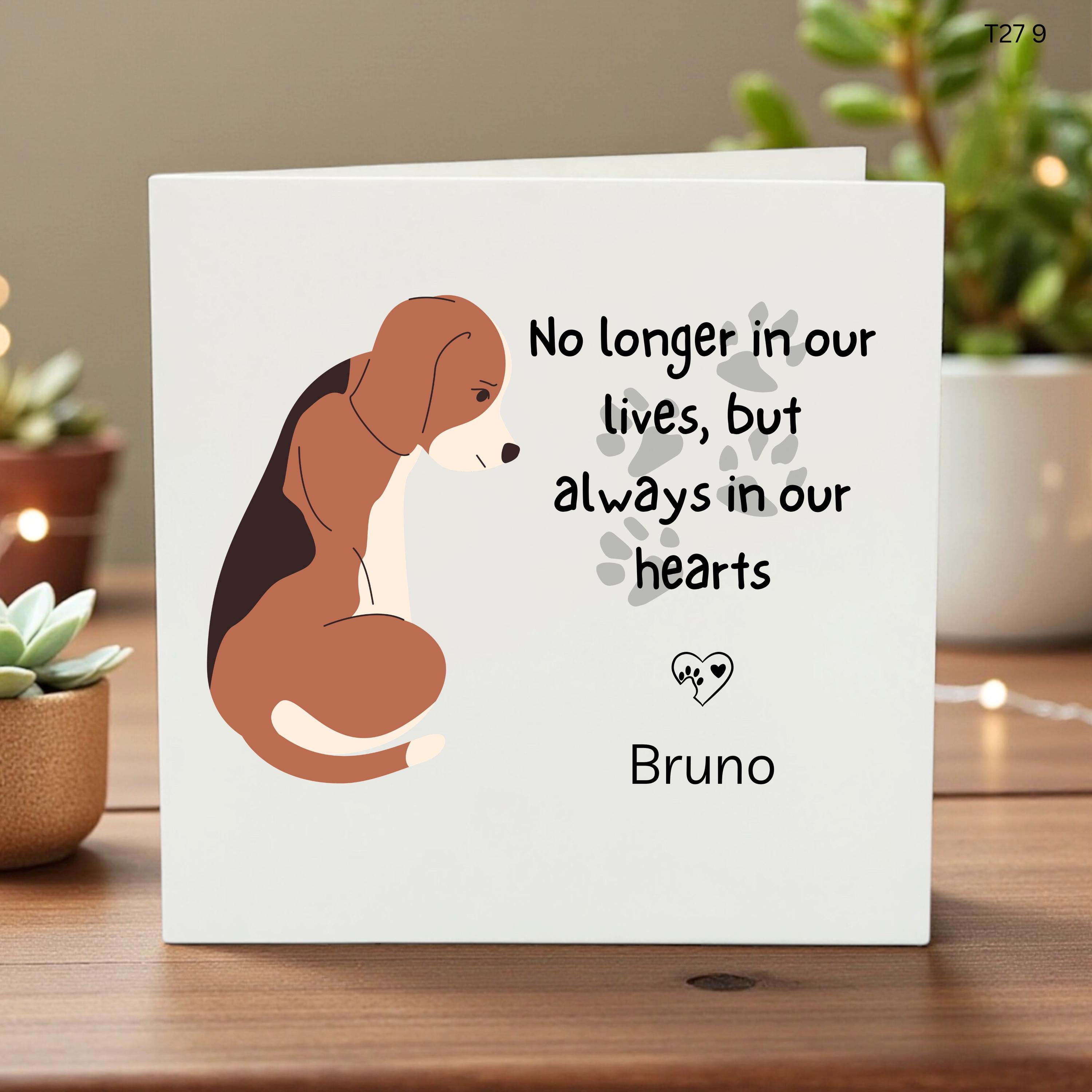 Personalized Dog Loss Sympathy Card, Custom Dog Name Remembrance Gift, No Longer In Our Lives Always In Our Hearts, Pet Bereavement Card