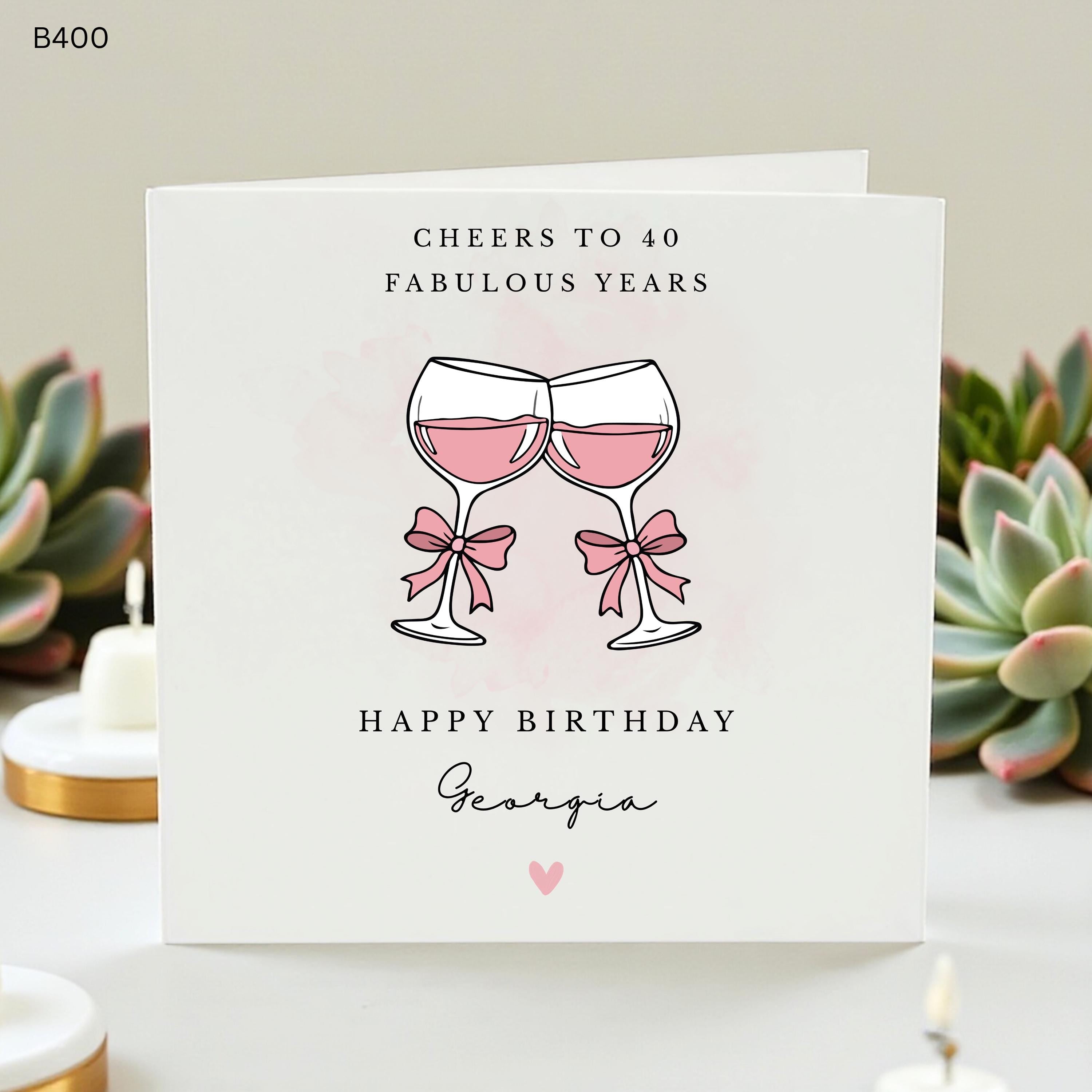 Personalized 40th Birthday Card for Her, Custom Forty and Fabulous Card Georgia, Elegant Wine Birthday Card for Best Friend, Milestone 40th