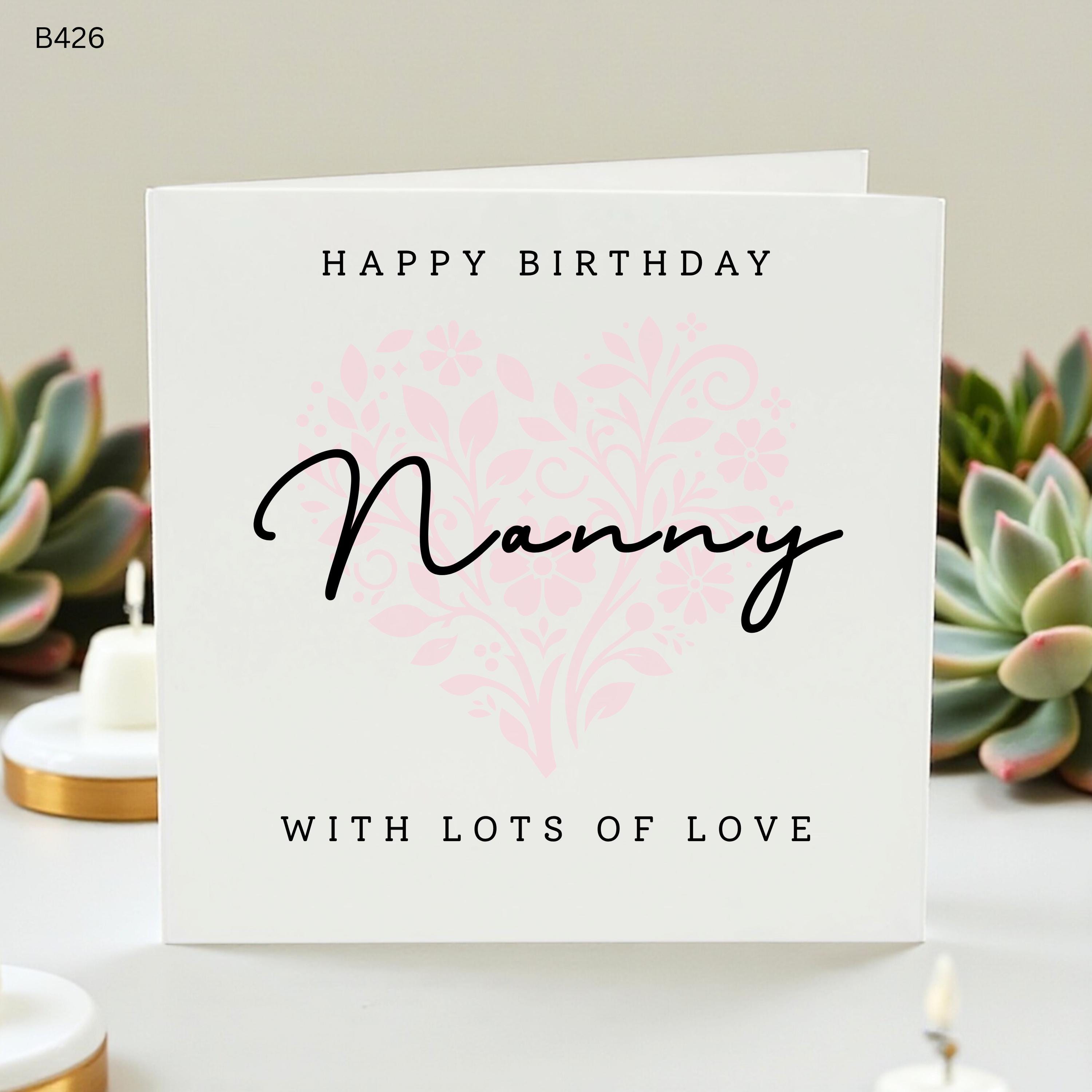 Nanny Birthday Card, Elegant Pink Heart Card for Nanny, Happy Birthday Nanny Card from Grandchildren, Cute Nan Birthday Gift, Greeting