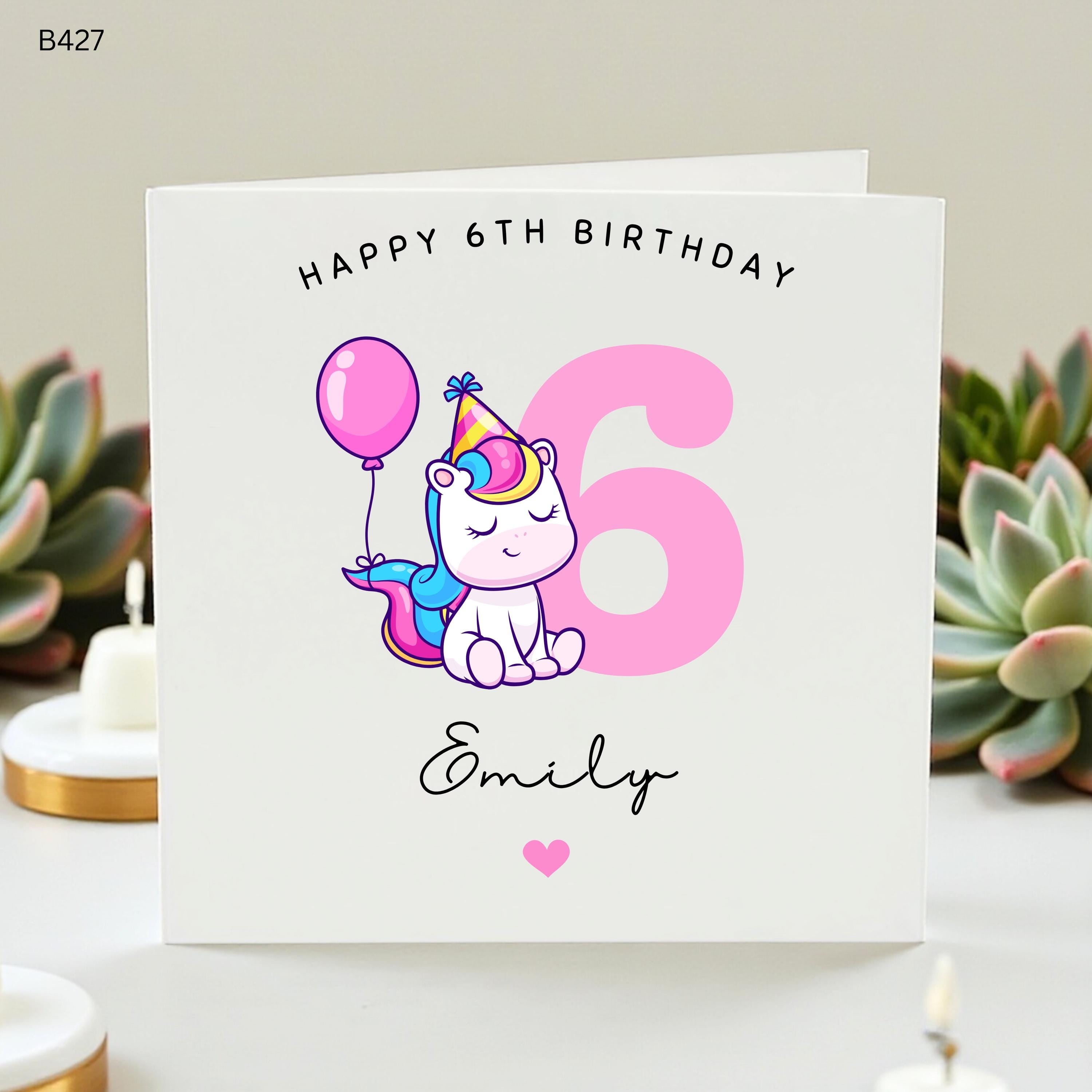 Personalized 6th Birthday Card Unicorn, Custom Age 6 Birthday Card for Girls, Happy 6th Birthday Daughter, Unicorn Party Theme Card, Six