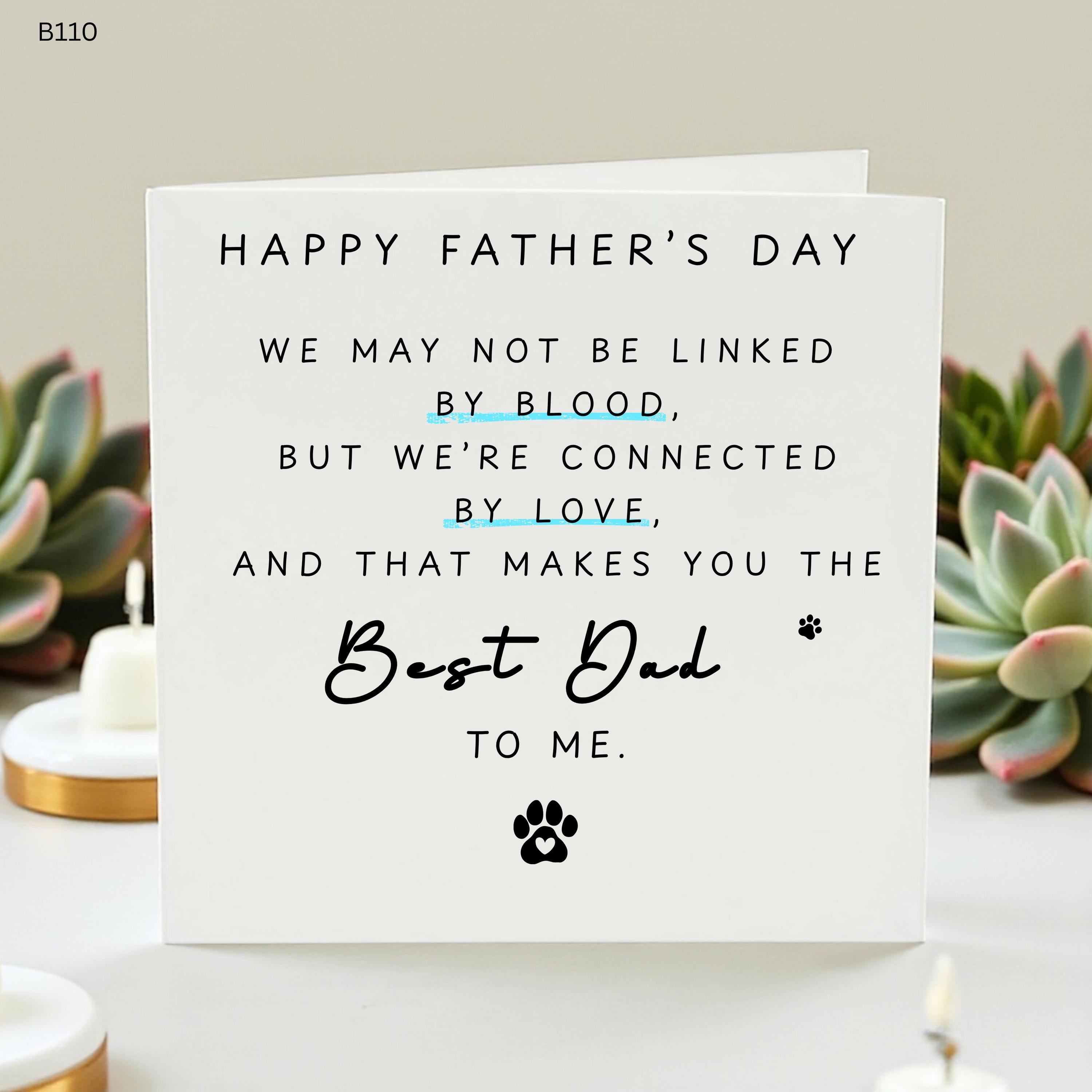 Step Dad Father’s Day Card from Dog or Cat - Bonus Dad Card Not Linked by Blood - Meaningful Father’s Day Gift for Stepfather