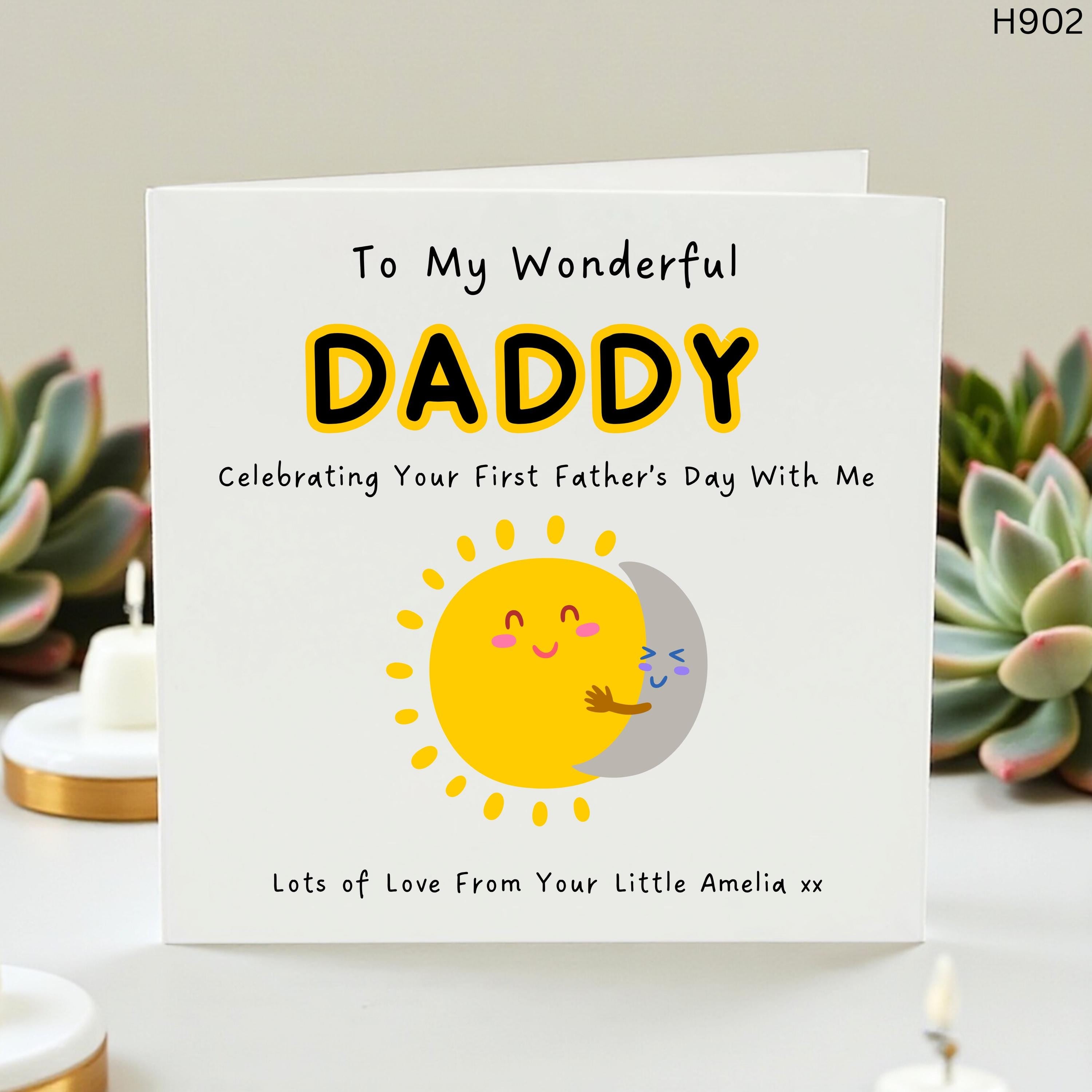 Personalized First Father’s Day Card from Daughter, Sun and Moon 1st Fathers Day Card for Daddy, New Dad Gift, To My Wonderful Daddy Card