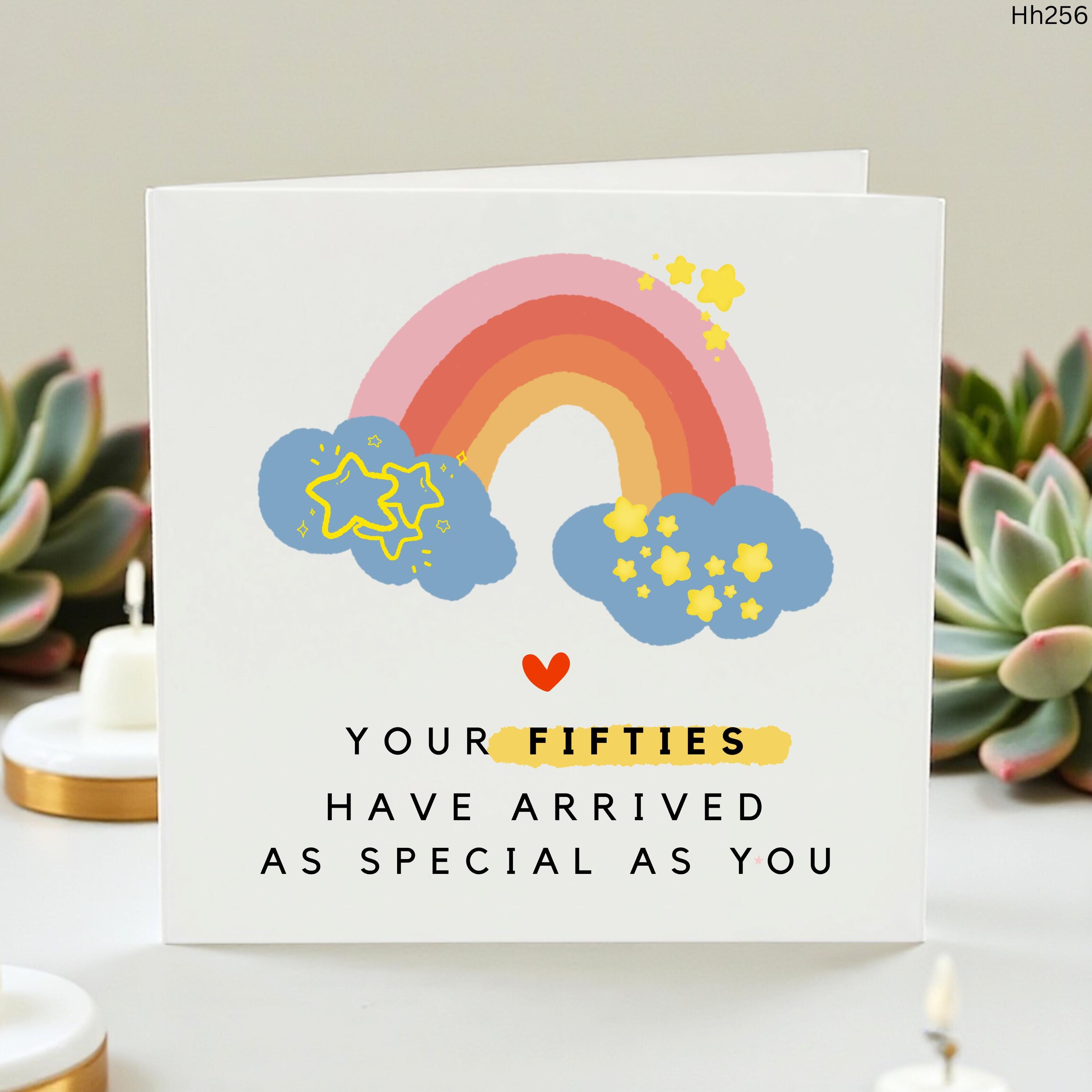 50th Birthday Card for Her, Special Fiftieth Birthday Greeting Card, Cute Rainbow Theme Birthday Card for Friend, Turning 50 Card Gift