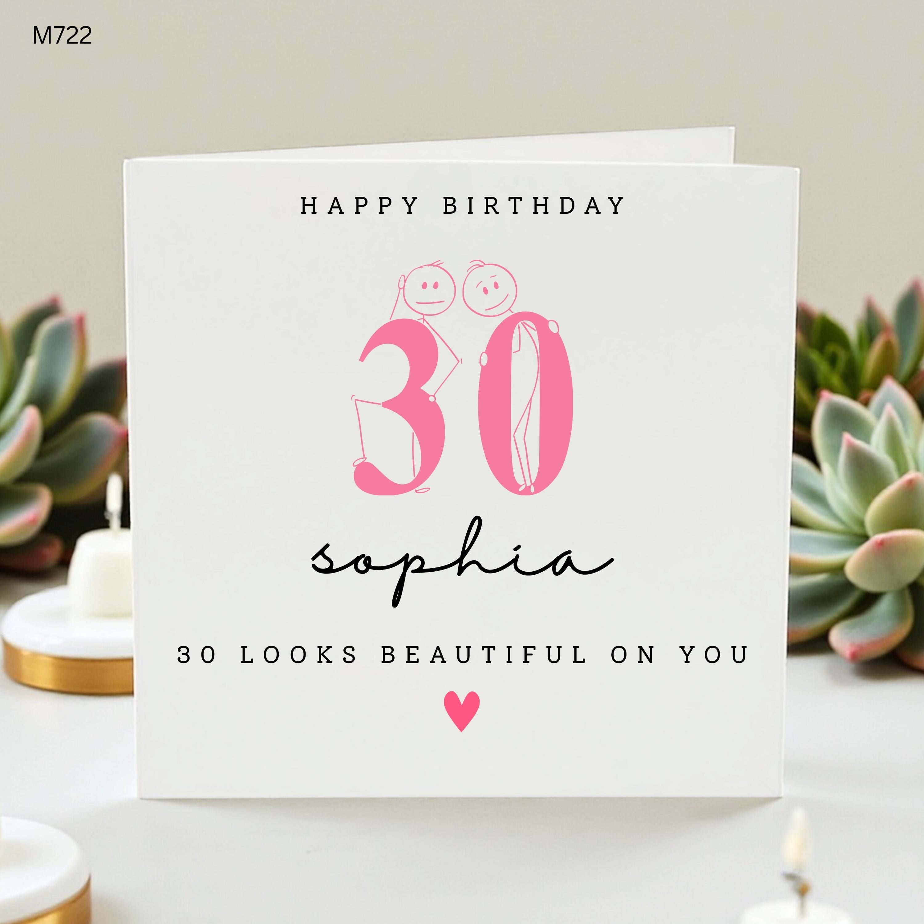 Personalised 30th Birthday Card For Her, 30 Looks Beautiful On You Card, Pink Milestone Birthday Card For Daughter Sister Friend
