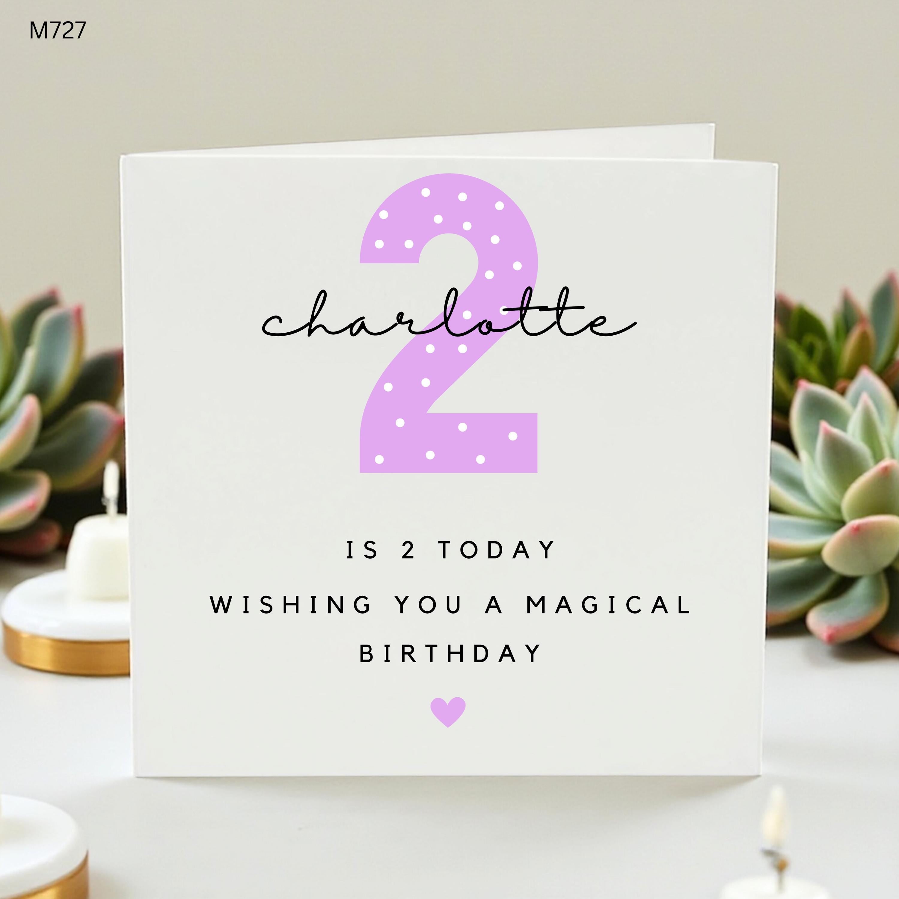 Personalised 2nd Birthday Card For Girl, Age 2 Today Card, Magical Purple Number Birthday Card For Daughter Granddaughter Niece