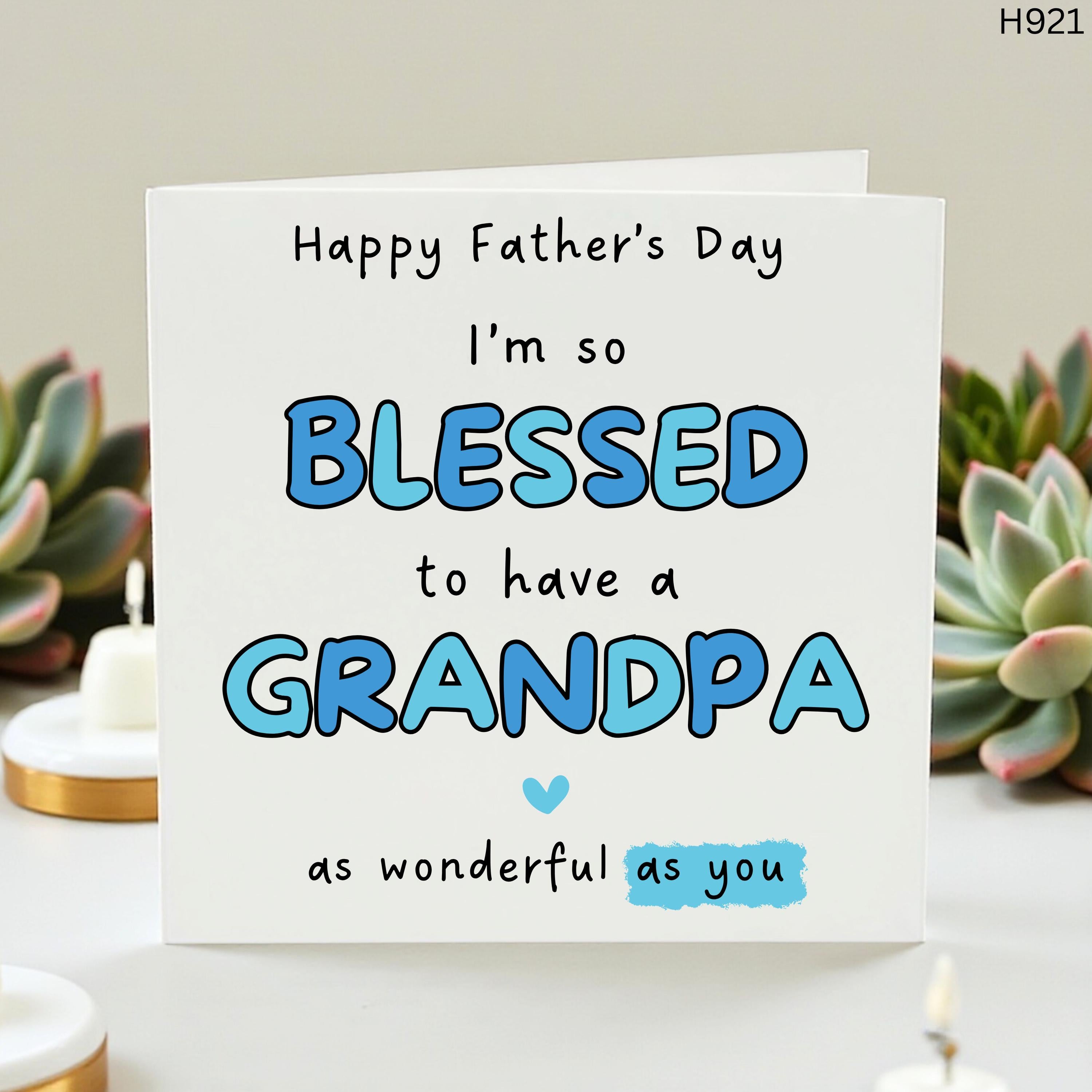 Blessed to Have a Grandpa Father's Day Card, Heartfelt Grandfather Birthday Card from Grandkids, Wonderful Grandpa Gift, Grandad Card Blue