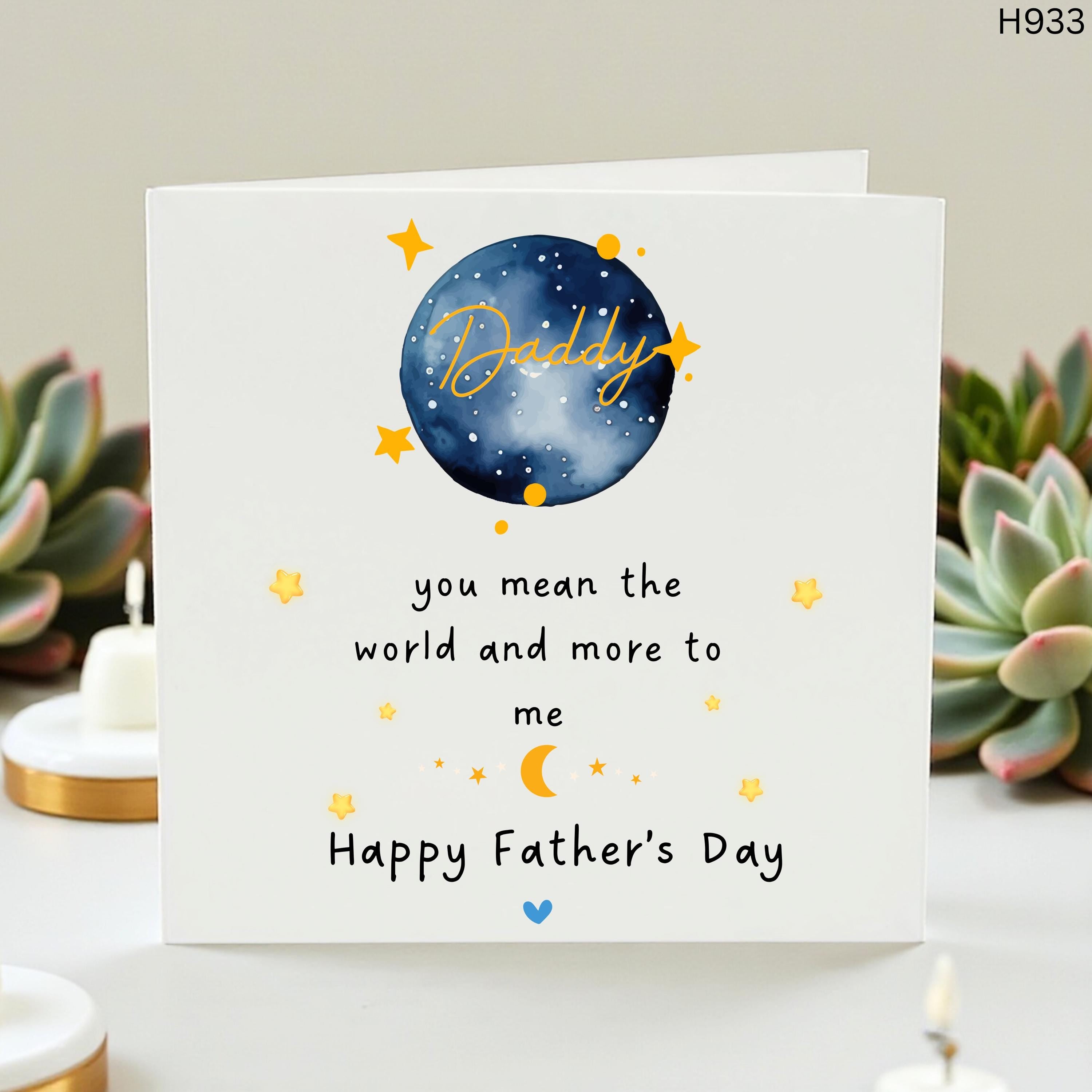 Sentimental Father's Day Card for Daddy - You Mean the World to Me Space Starry Night Card - Celestial Watercolor Greeting Card from Kids
