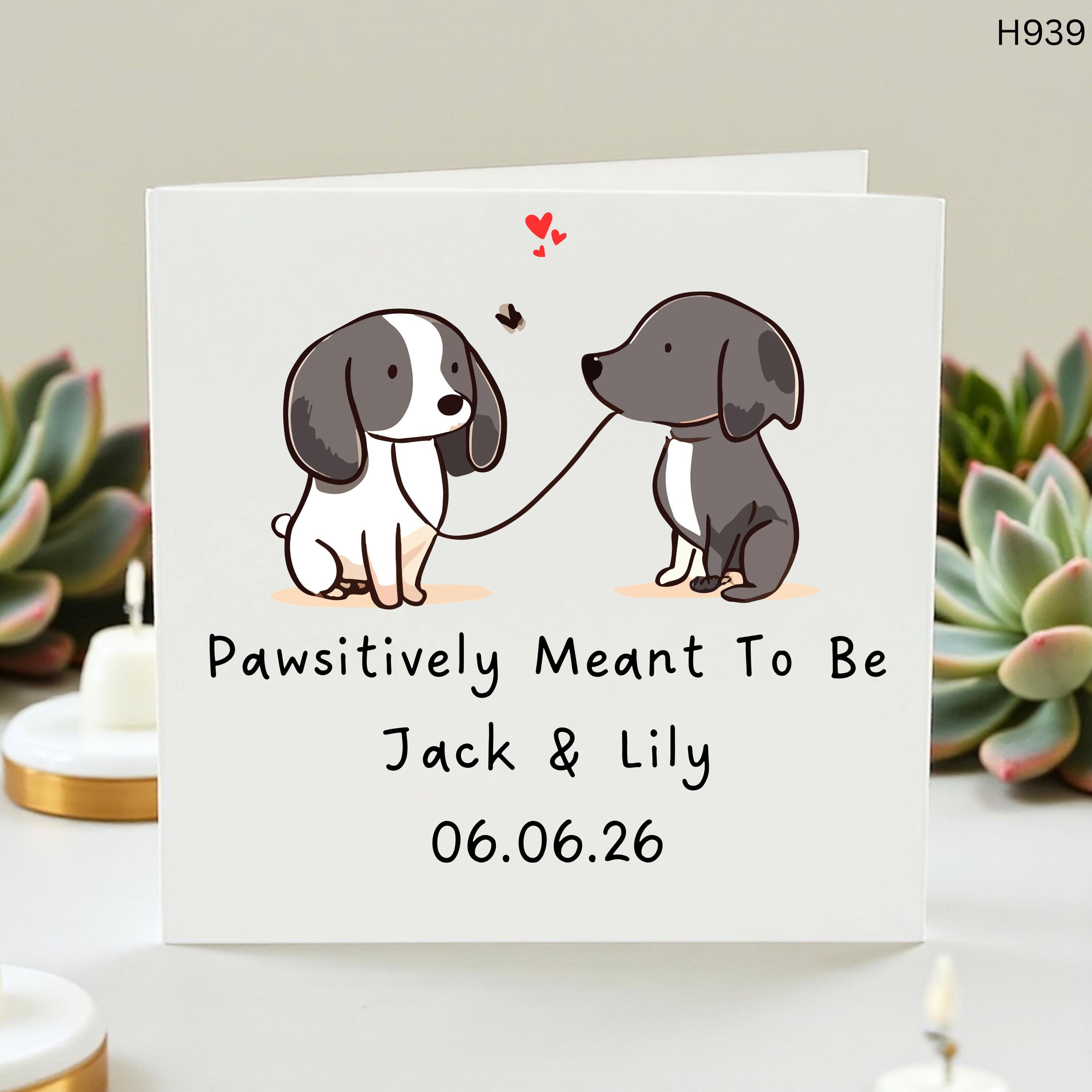 Personalized Pawsitively Meant To Be Dog Wedding Card - Custom Names & Date - Funny Dog Pun Anniversary Card - Cute Puppy Engagement Gift