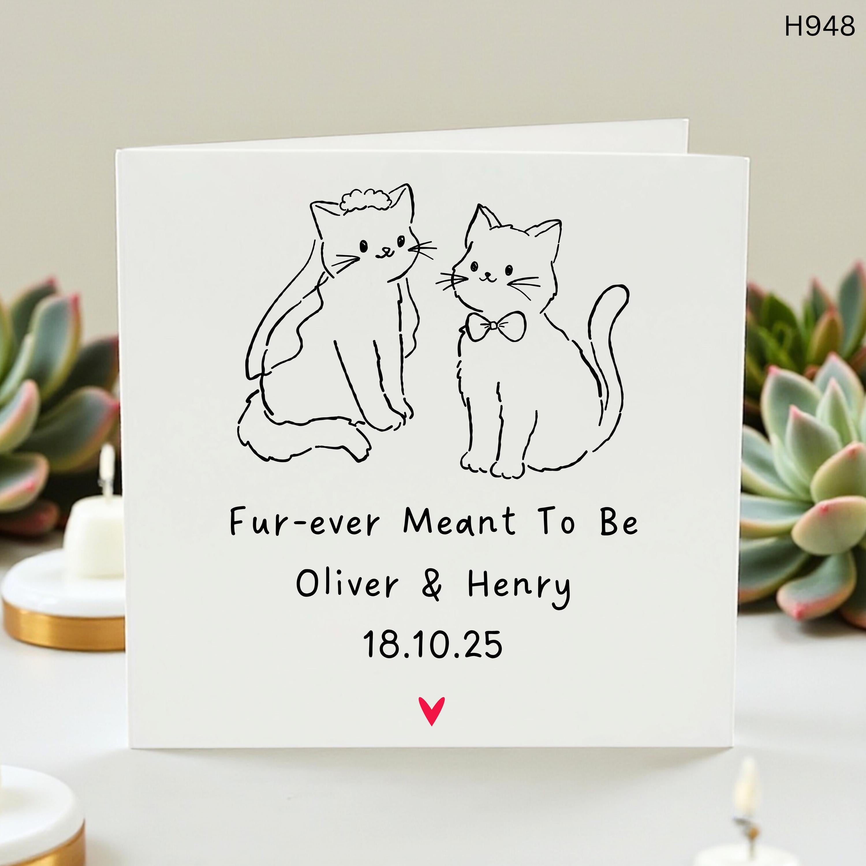 Funny Cat Wedding Card Personalized, Fur-ever Meant To Be, Cute Kitten Illustration, Custom Names and Date, Gift for Cat Lovers, Punny Card