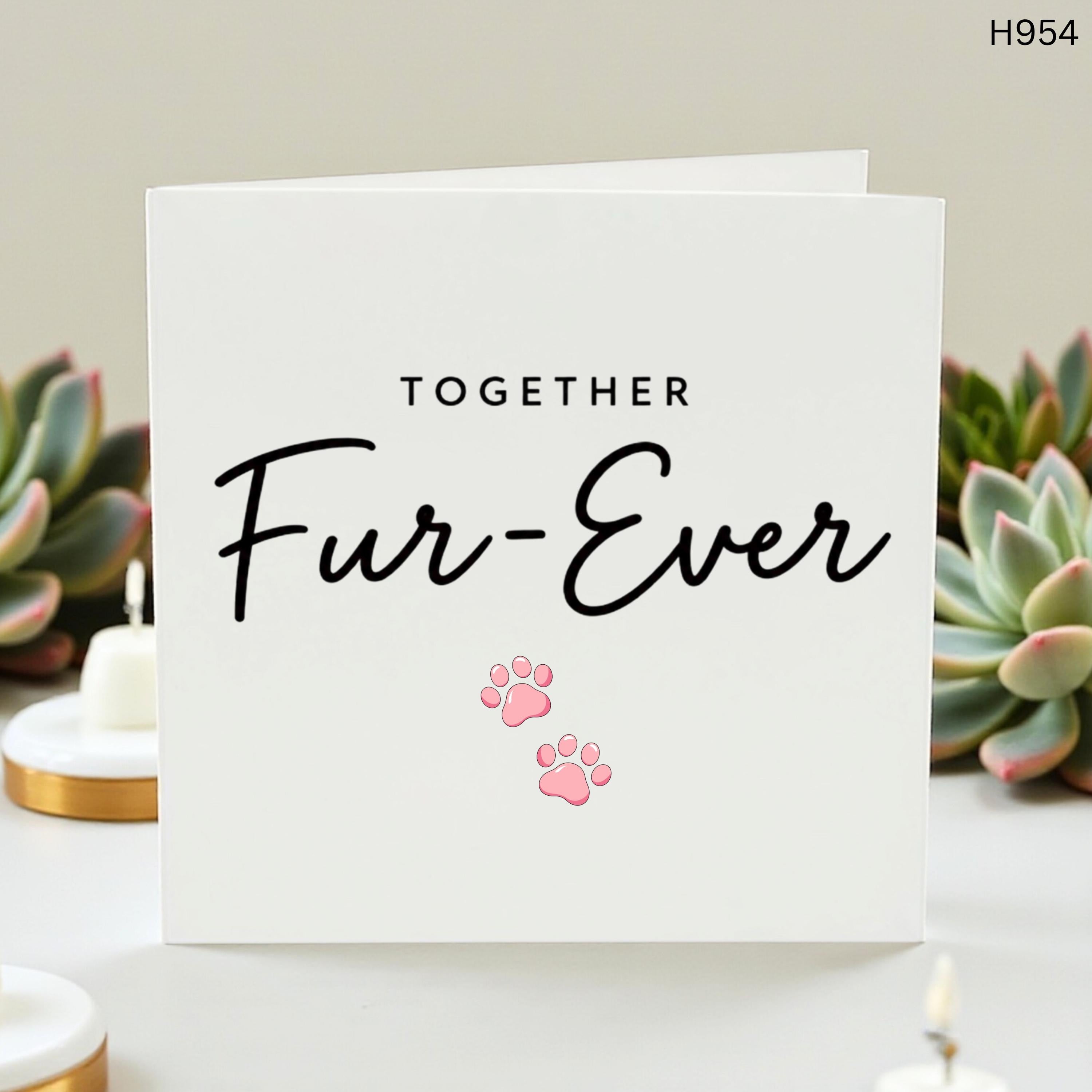 Together Fur-Ever Dog Wedding Card, Funny Pet Lover Anniversary Card, Minimalist Puppy Engagement Card, Cute Paw Print Congratulations Card