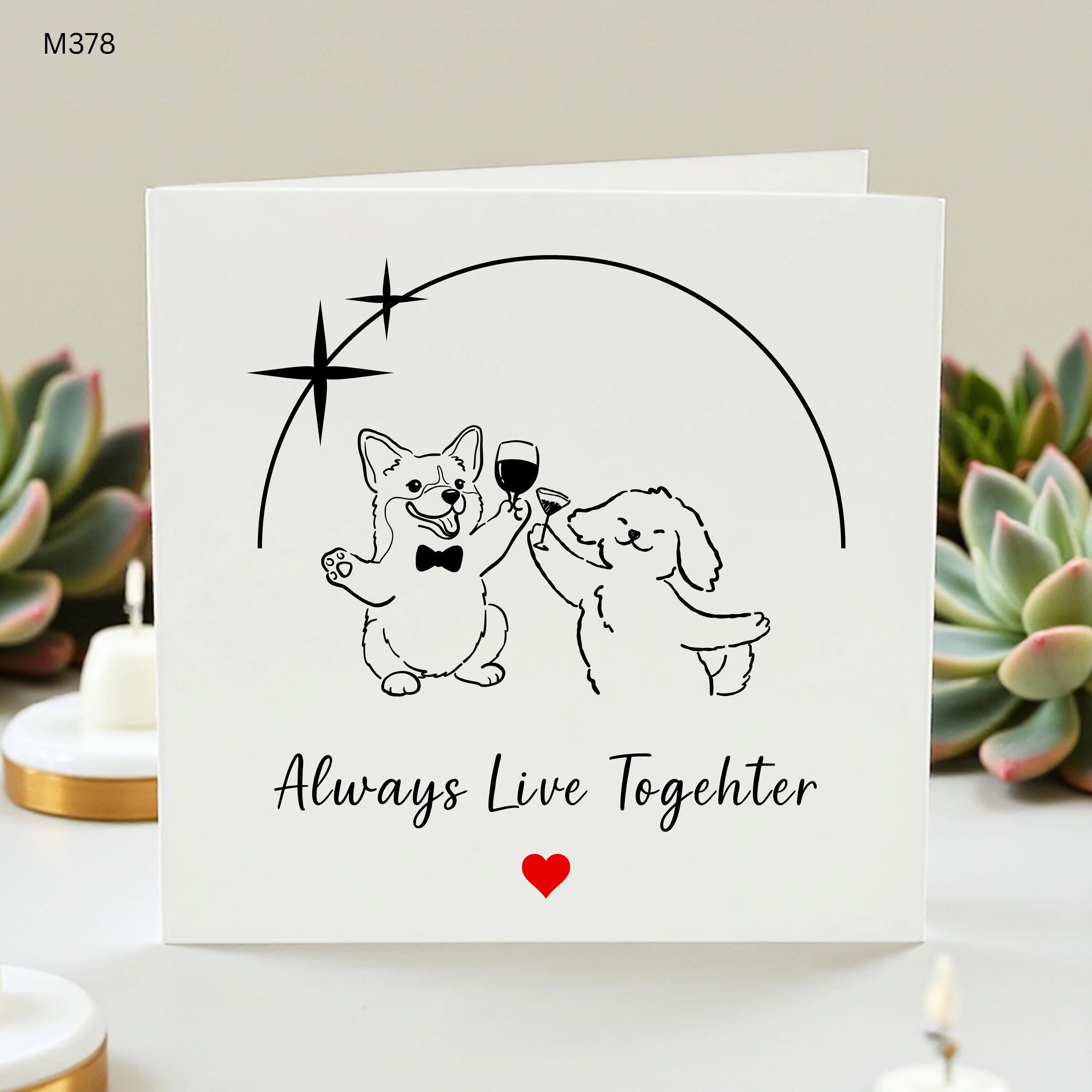 Funny Dog Anniversary Card, Always Live Together, Cute Corgi Poodle Wedding Card, Happy Anniversary From The Dog, Couple Moving In Together