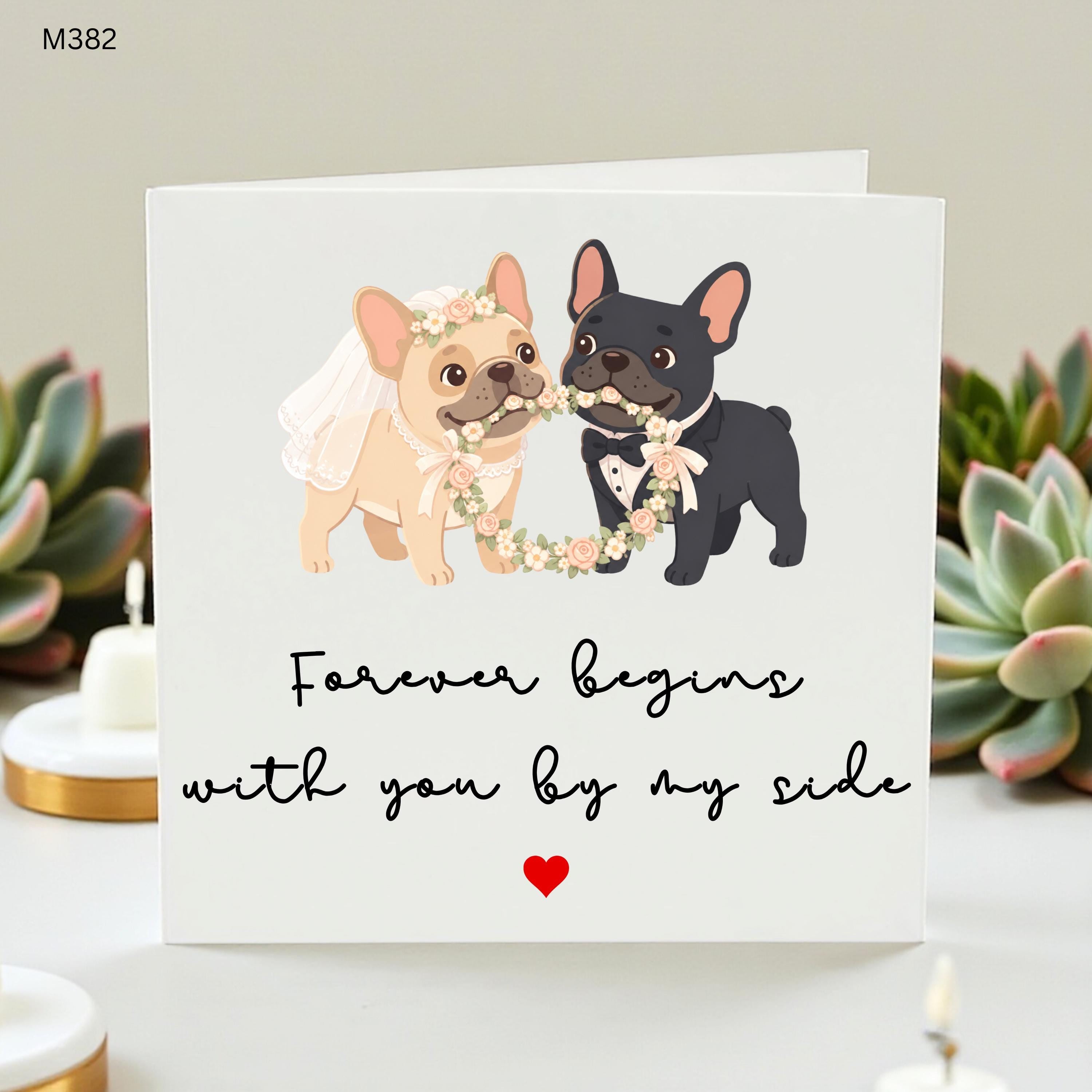 French Bulldog Wedding Card, Frenchie Anniversary Card, Forever Begins With You, Cute Dog Wedding Invite, Pet Lover Engagement, Couple Card