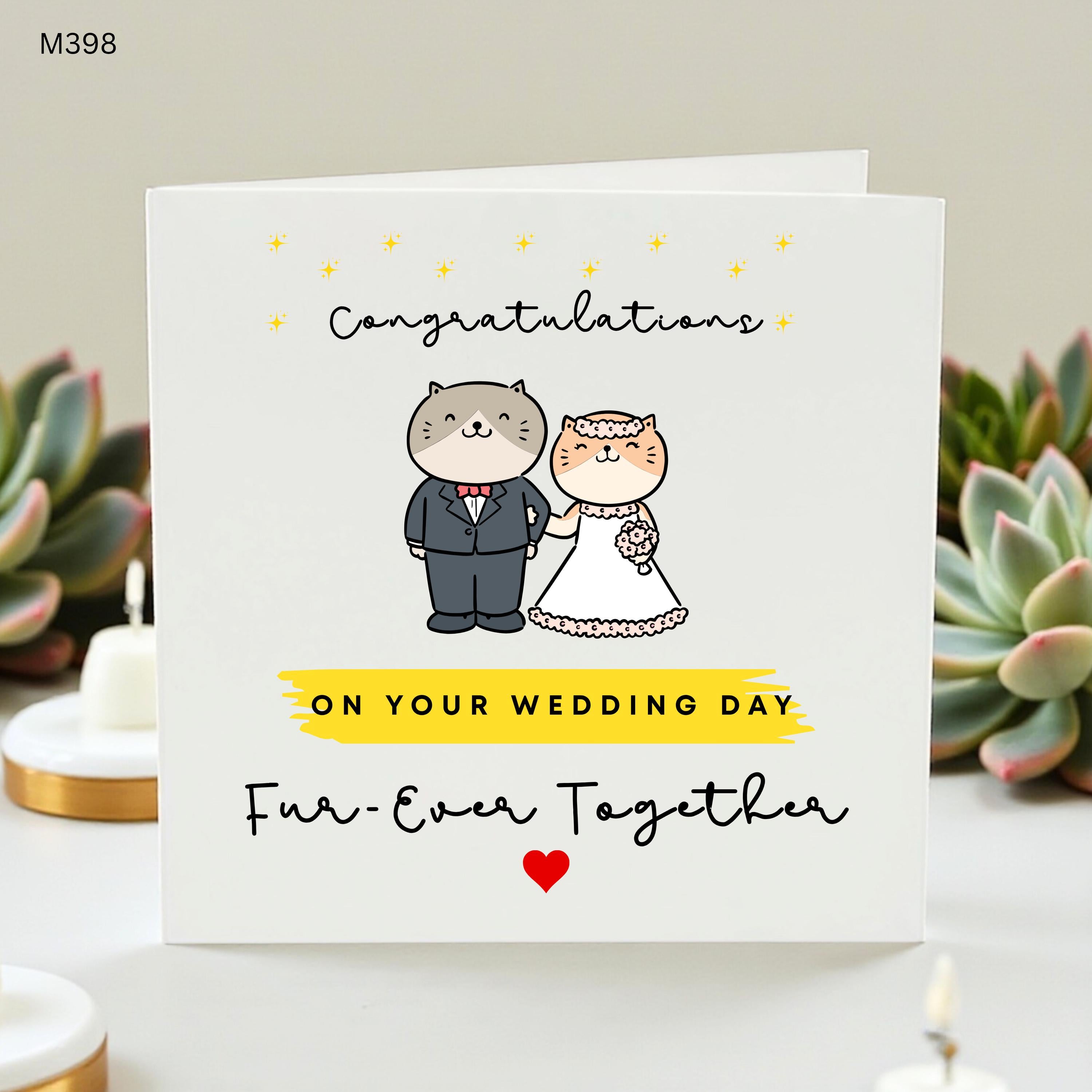 Cat Wedding Card - Fur-ever Together Cute Feline Bride and Groom Illustration  Funny Wedding Pun Greeting Card for Cat Lovers Meow & Forever