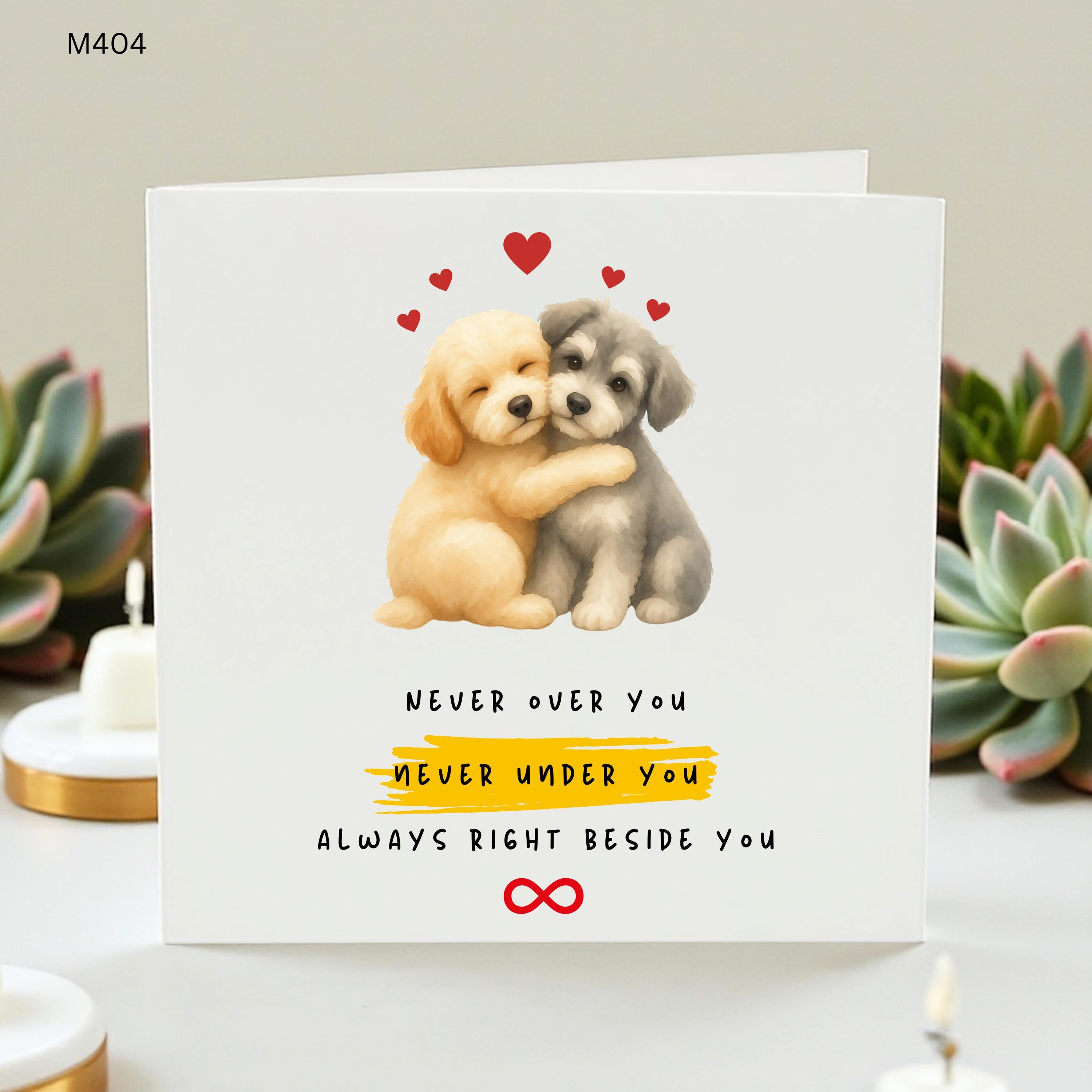 Dog Anniversary Card - Always Right Beside You Cute Puppy Illustration - Golden Retriever and Schnauzer Love Card - Gift for Dog Lovers Mom