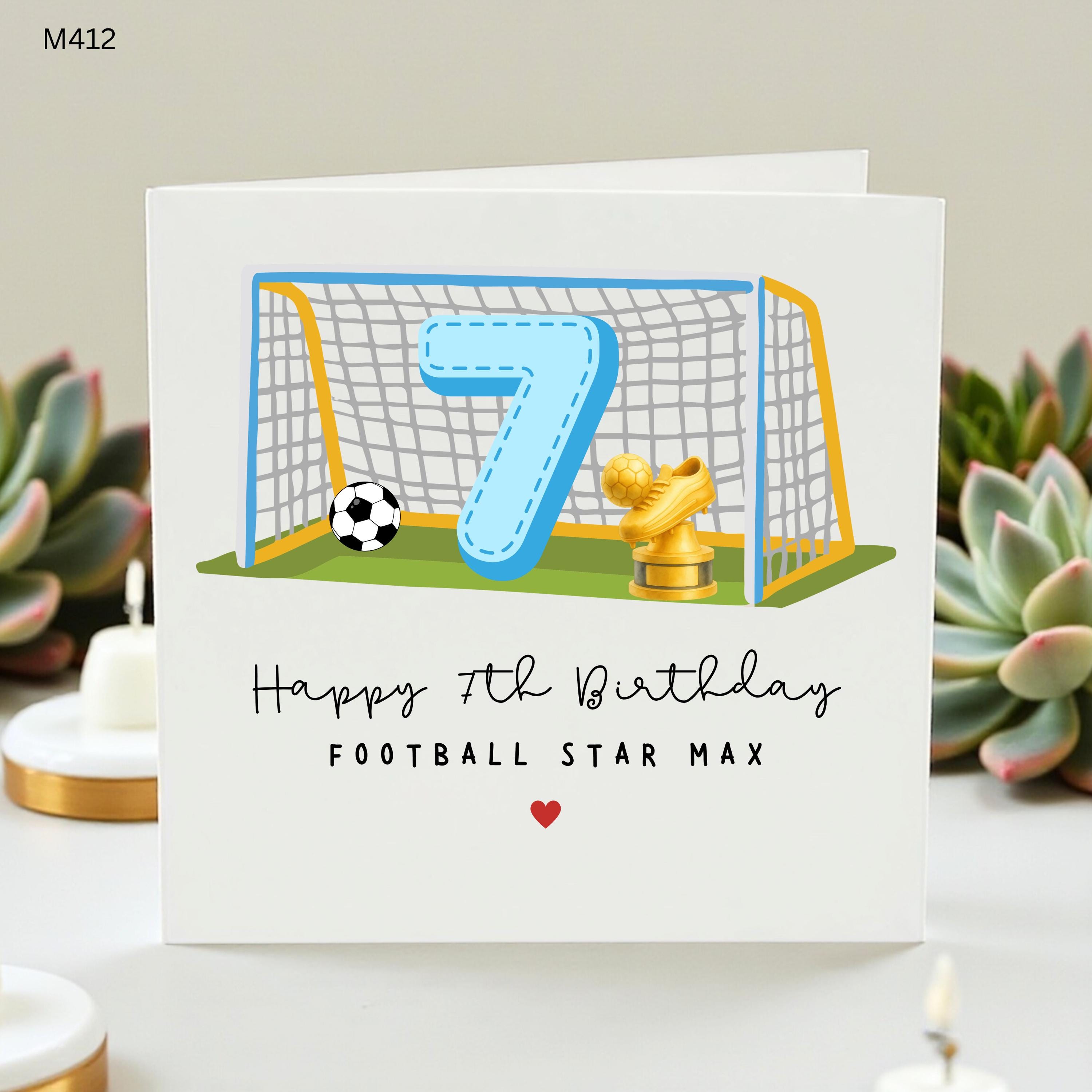Personalized 7th Birthday Card for Boys, Football Star Soccer Theme Greeting Card with Custom Name, Happy 7 Today Card for Son or Grandson