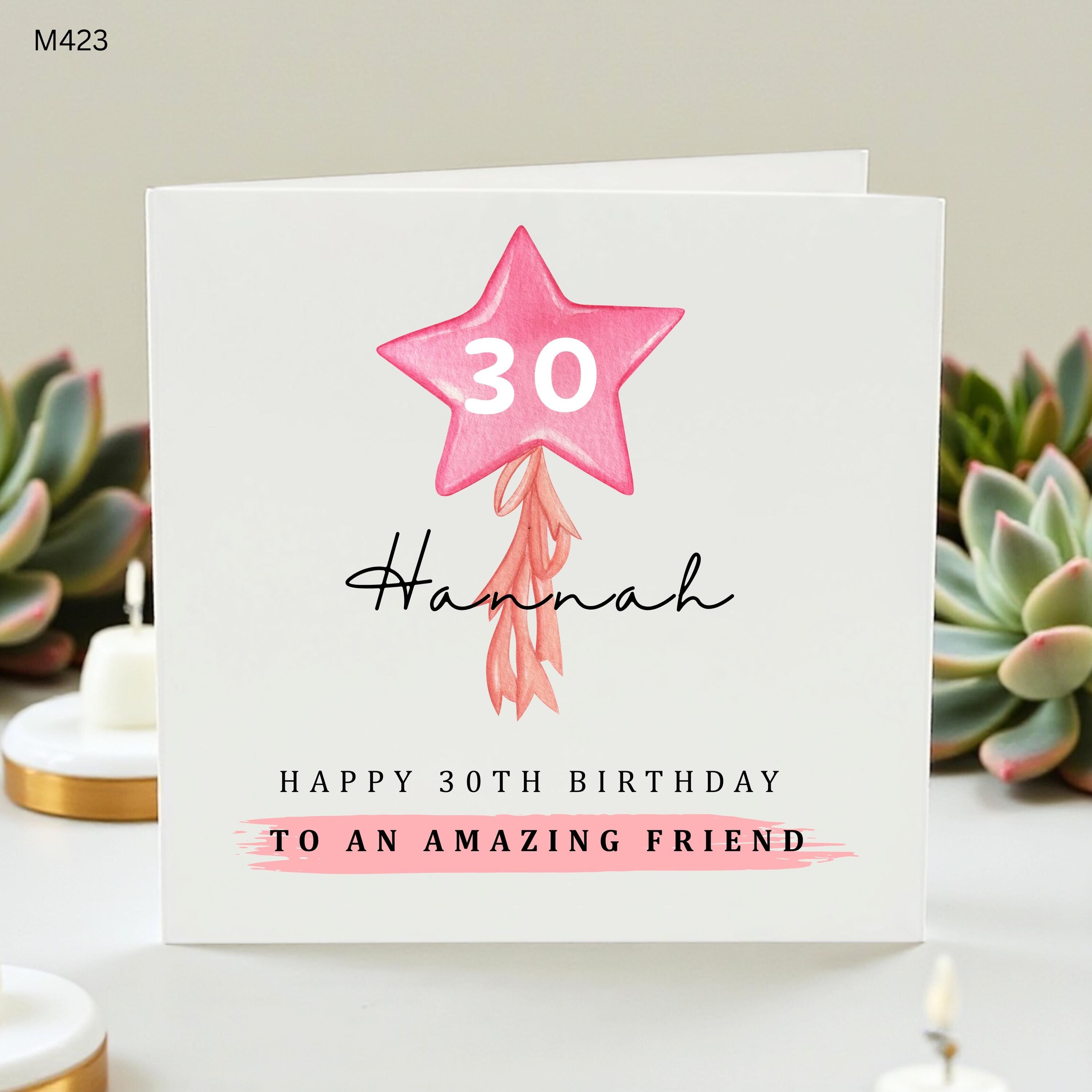 Personalized 30th Birthday Card for Amazing Friend, Custom Name Thirtieth Birthday Card for Her, Pink Star Birthday Gift, Sister Age 30 Card